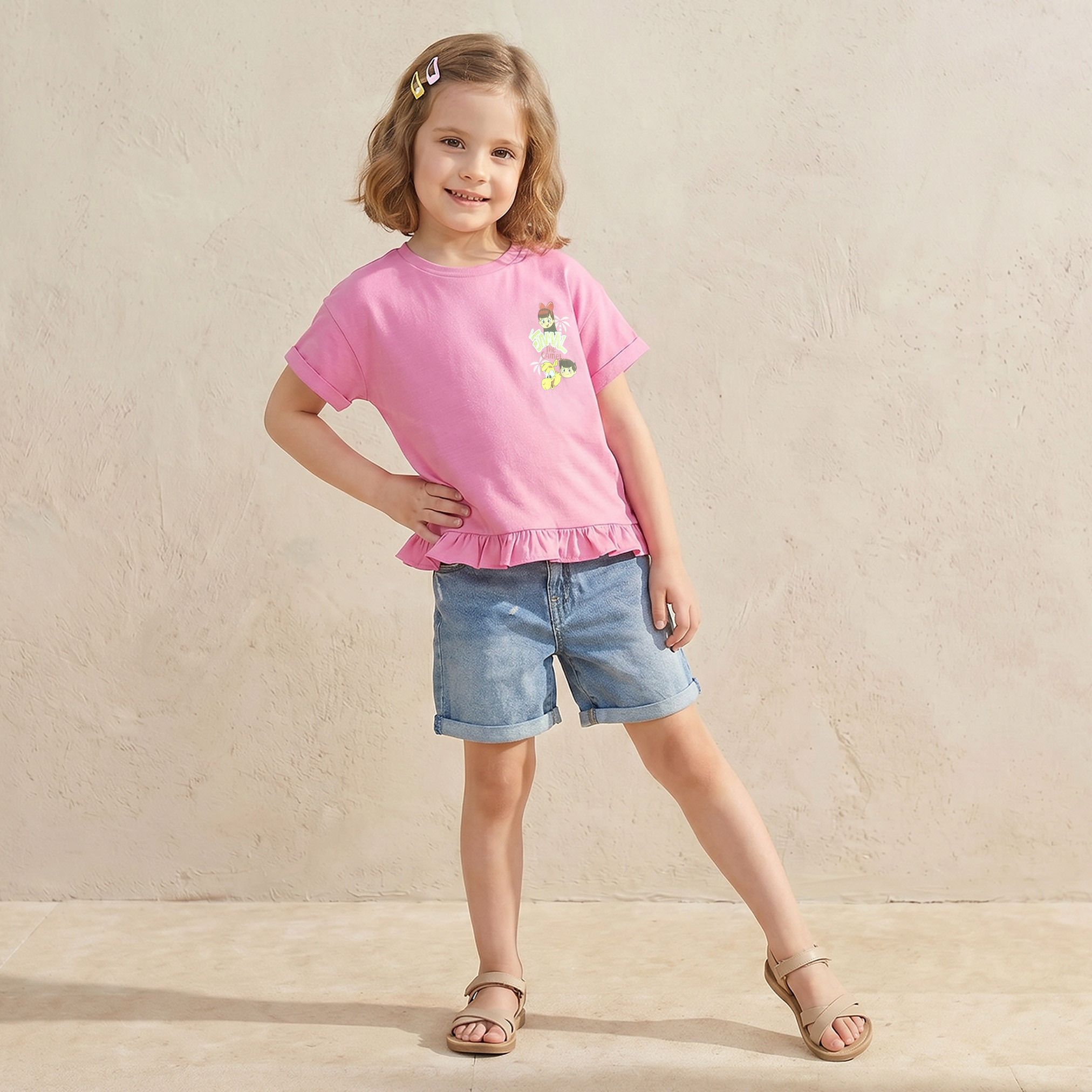 PIXITOON Crew Neck Short Sleeves T-shirt with Jamal The Camel Print-baby-girls-clothing-tshirts-image-2