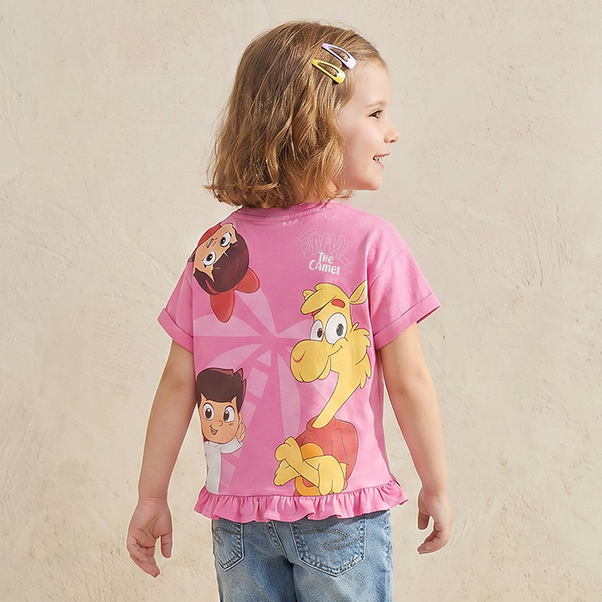 PIXITOON Crew Neck Short Sleeves T-shirt with Jamal The Camel Print-baby-girls-clothing-tshirts-image-3