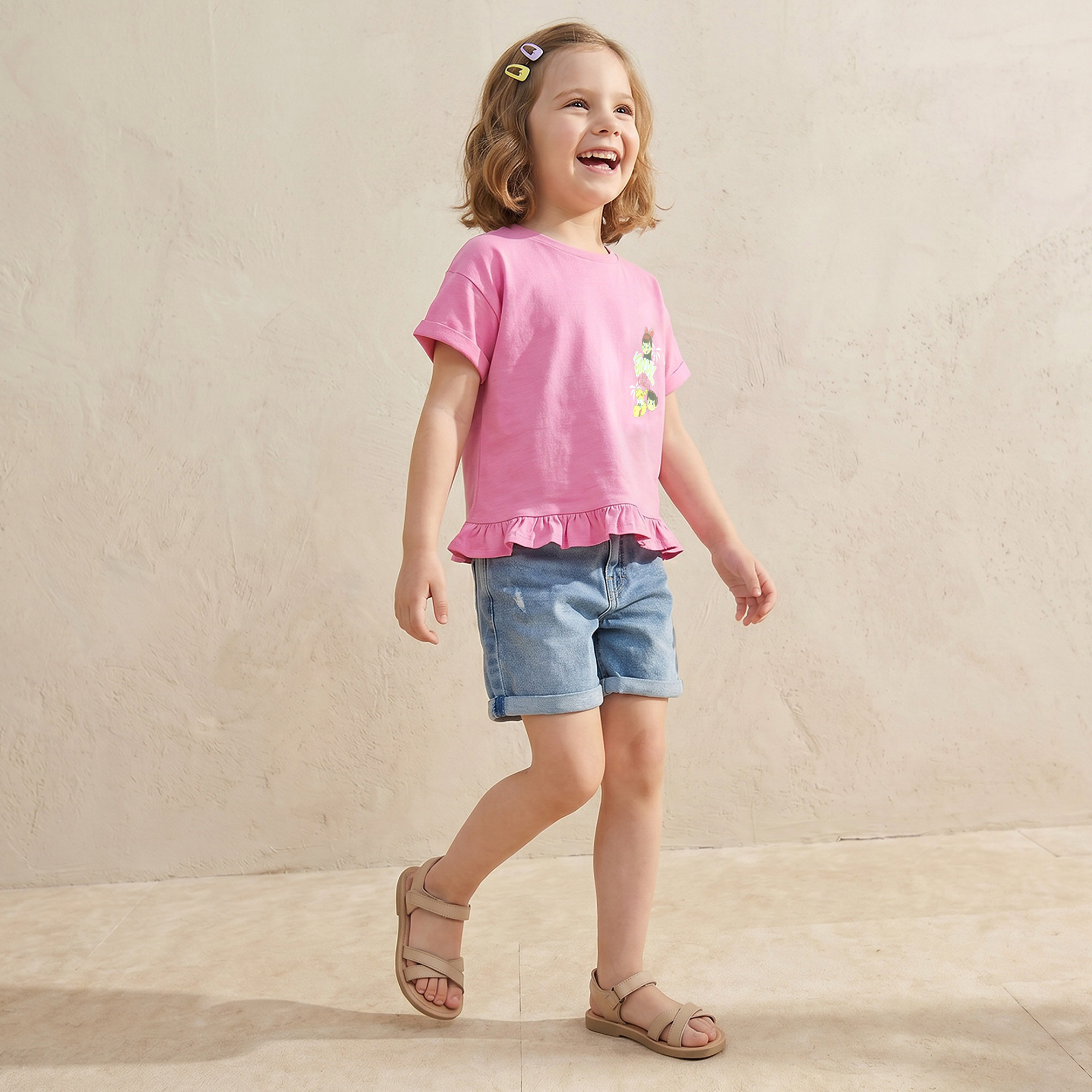 PIXITOON Crew Neck Short Sleeves T-shirt with Jamal The Camel Print-baby-girls-clothing-tshirts-image-5