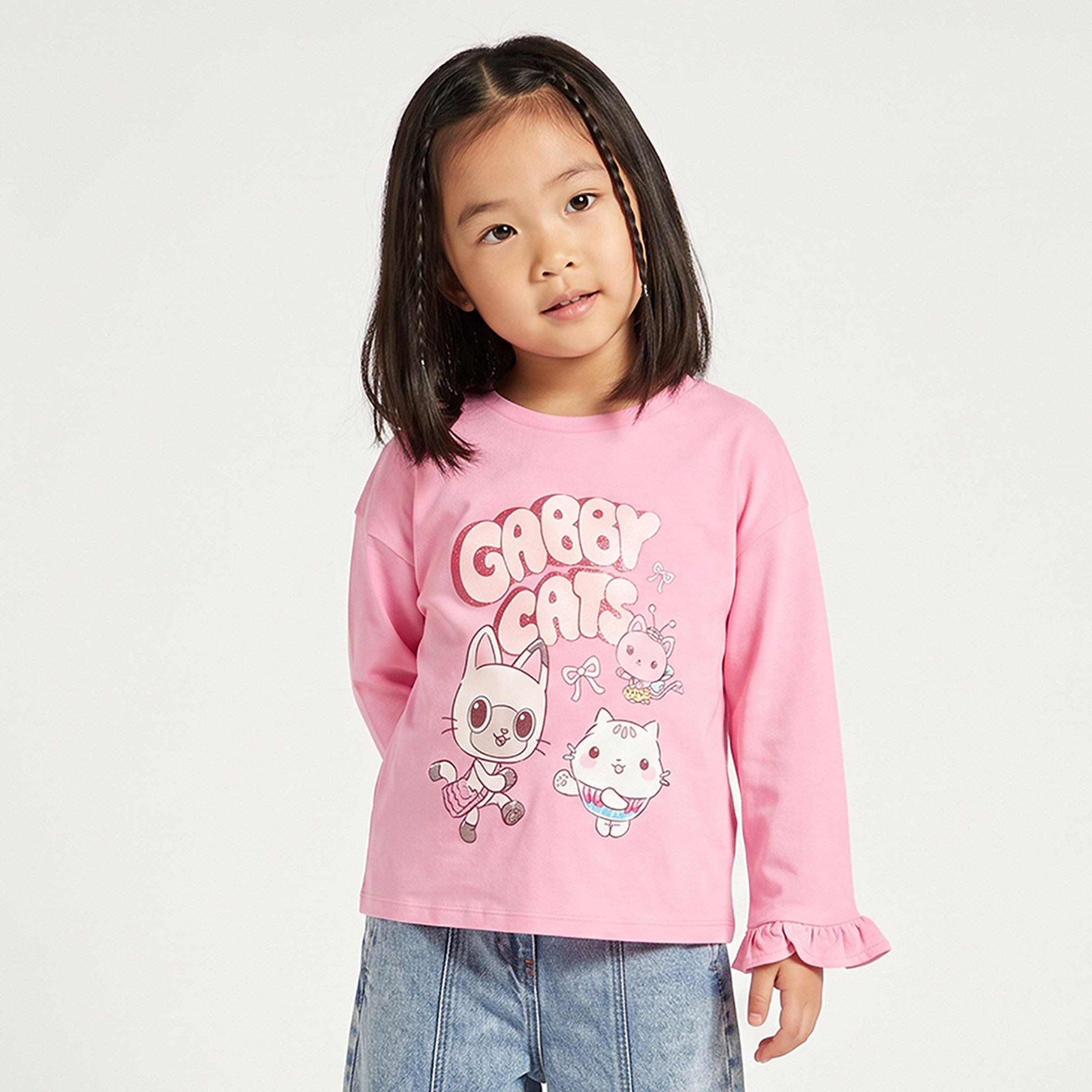 Crew Neck Long Sleeves T-shirt with Gabby's Dollhouse Print-girls-clothing-tshirts-image-1