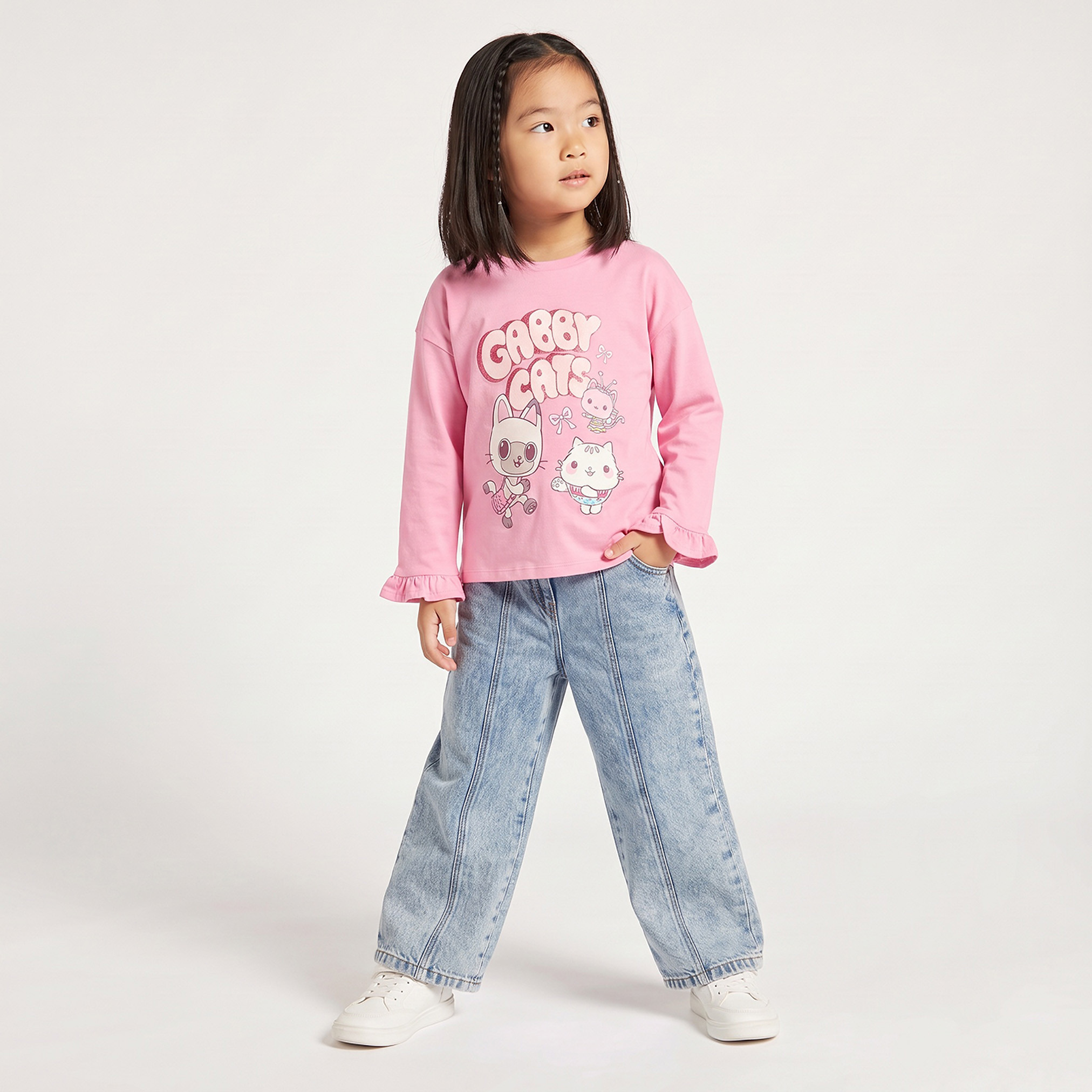 Crew Neck Long Sleeves T-shirt with Gabby's Dollhouse Print-girls-clothing-tshirts-image-2