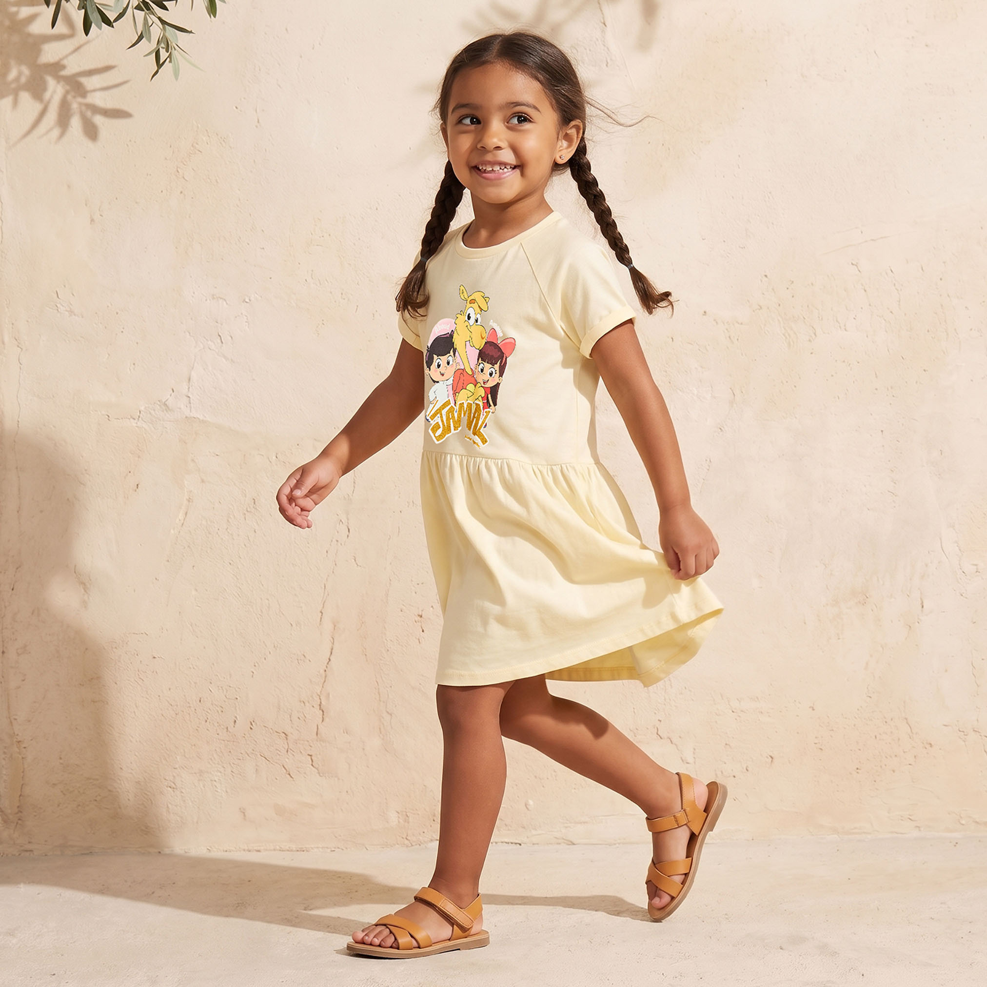 PIXITOON Round Neck Short Sleeves Knee Length A-line dress with Jamal the Camel Print-girls-clothing-dressesandjumpsuits-image-4