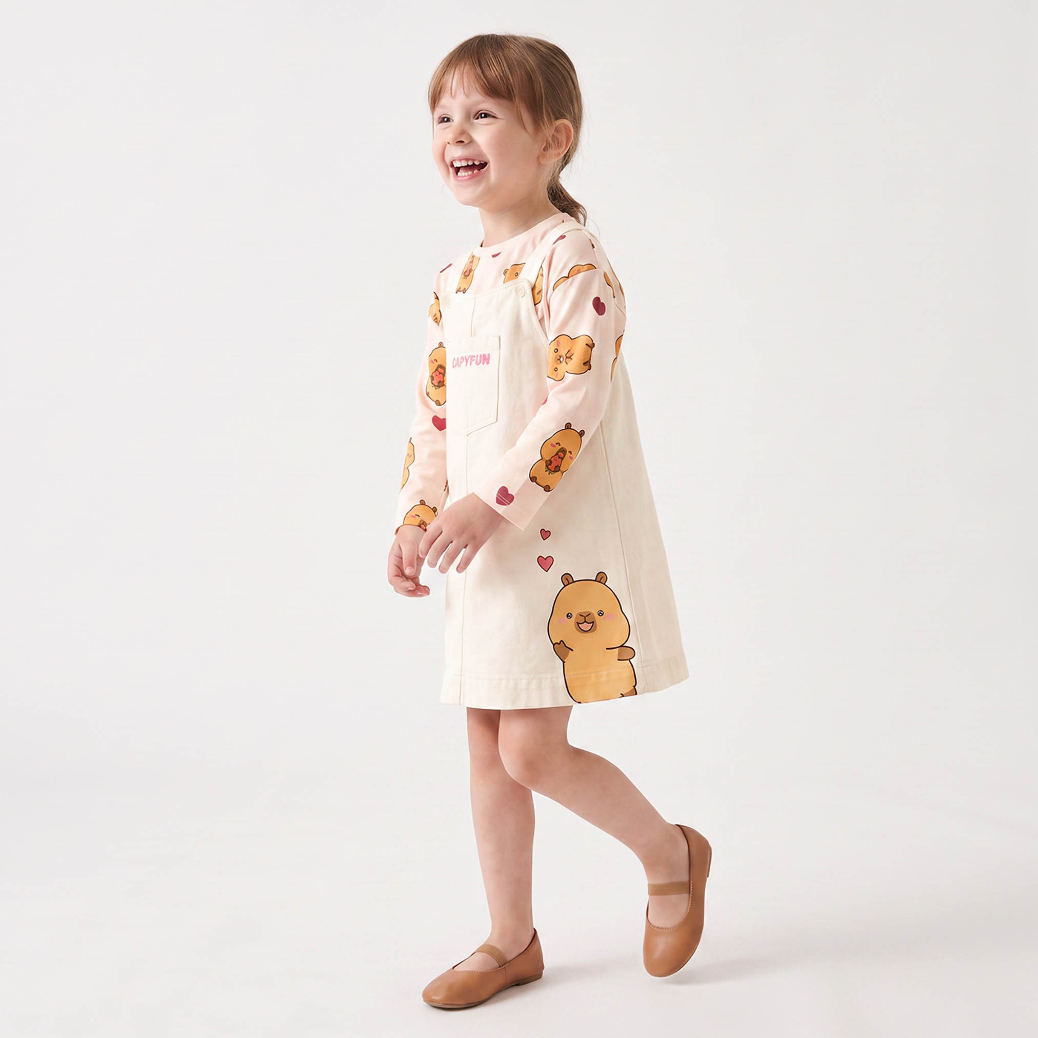 CapyFun Square Neck Sleeveless Knee Length Dungaree Dress with Logo Embroidery-girls-clothing-dressesandjumpsuits-image-1