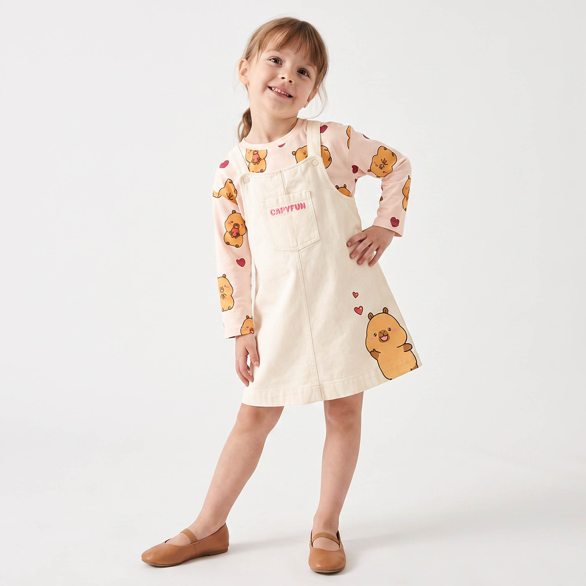 CapyFun Square Neck Sleeveless Knee Length Dungaree Dress with Logo Embroidery-girls-clothing-dressesandjumpsuits-image-2
