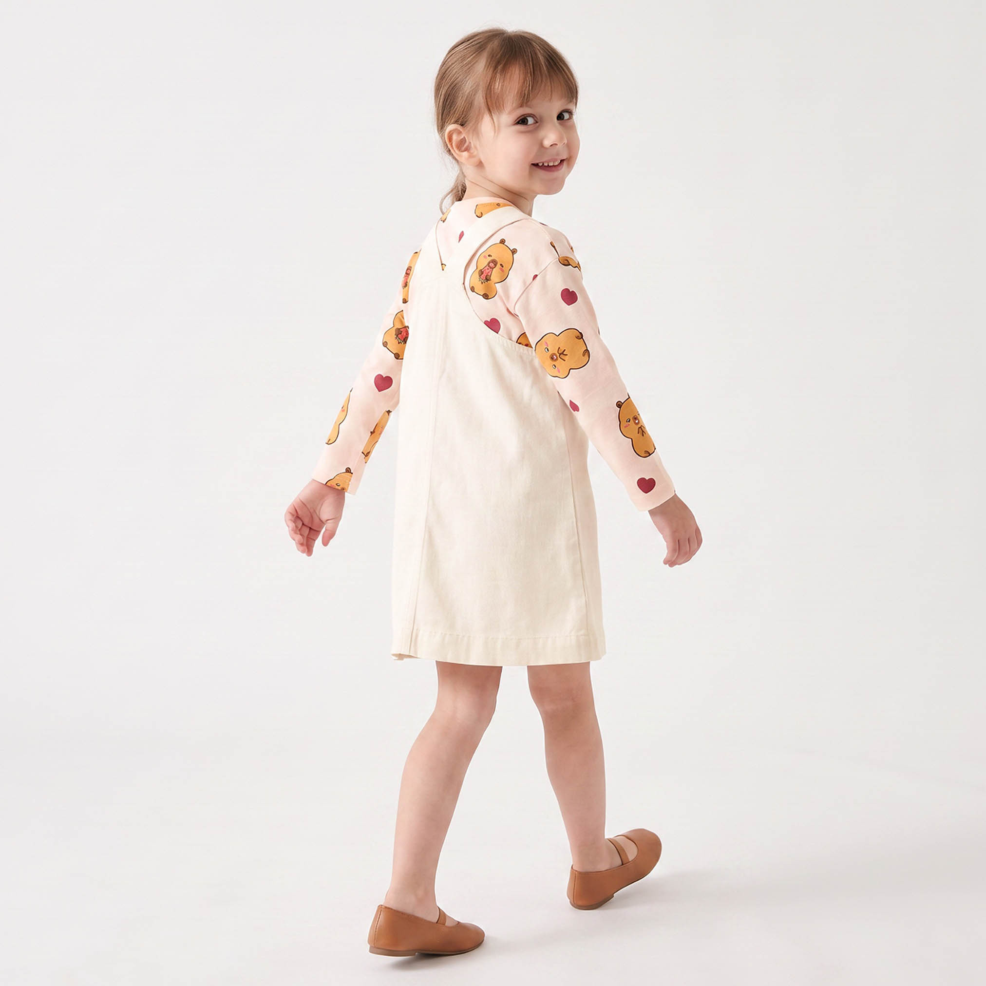 CapyFun Square Neck Sleeveless Knee Length Dungaree Dress with Logo Embroidery-girls-clothing-dressesandjumpsuits-image-3