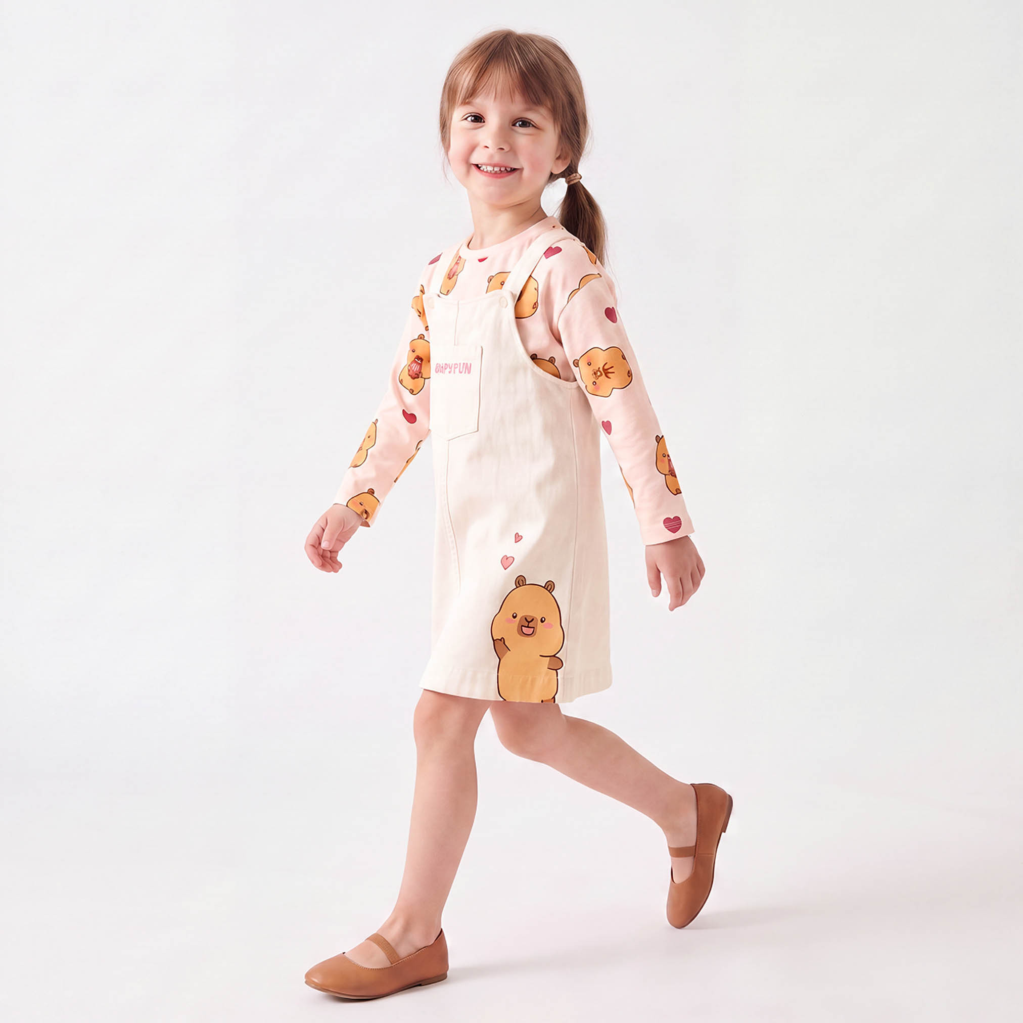 CapyFun Square Neck Sleeveless Knee Length Dungaree Dress with Logo Embroidery-girls-clothing-dressesandjumpsuits-image-4