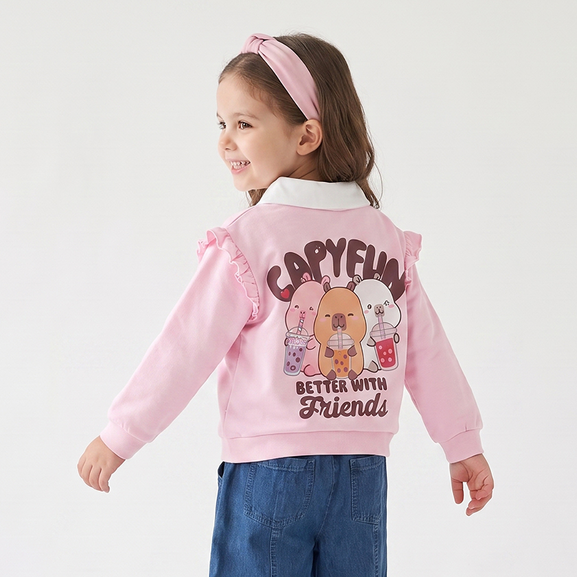 CapyFun Printed Sweatshirt with Ruffle Detail-girls-clothing-sweatshirts-image-1