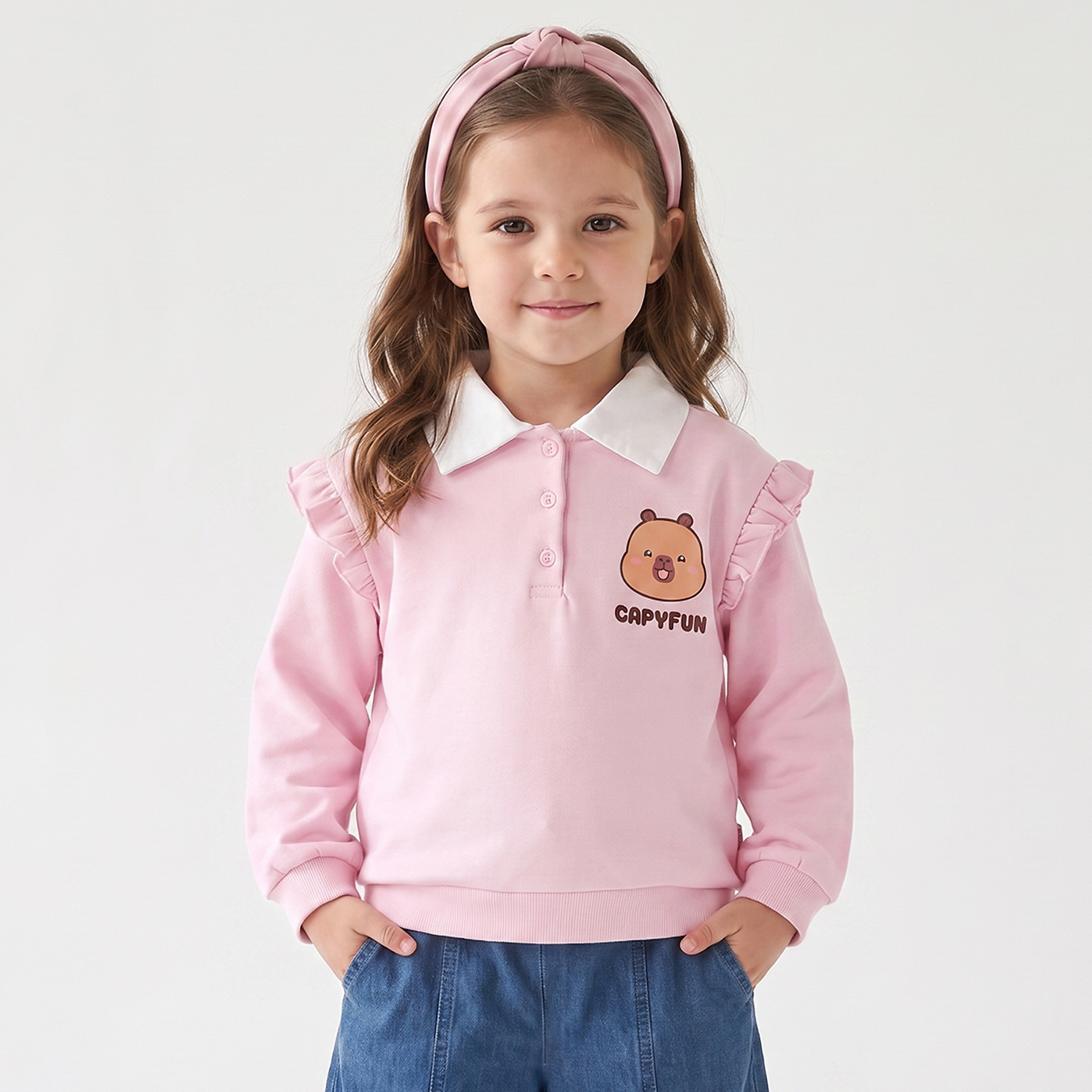 CapyFun Printed Sweatshirt with Ruffle Detail-girls-clothing-sweatshirts-image-2