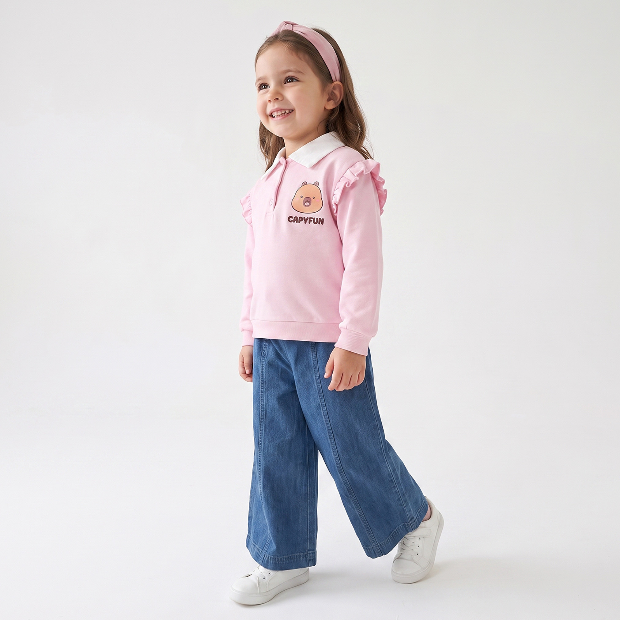 CapyFun Printed Sweatshirt with Ruffle Detail-girls-clothing-sweatshirts-image-3