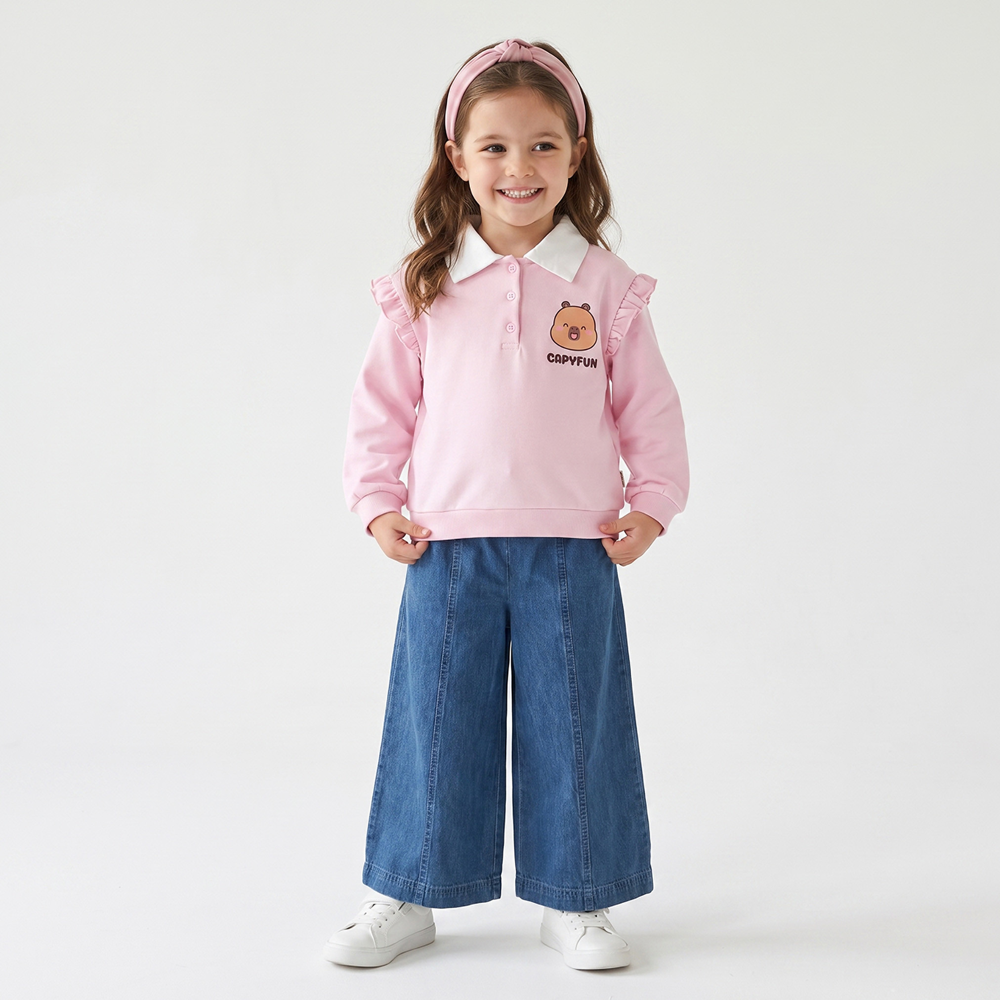 CapyFun Printed Sweatshirt with Ruffle Detail-girls-clothing-sweatshirts-image-5