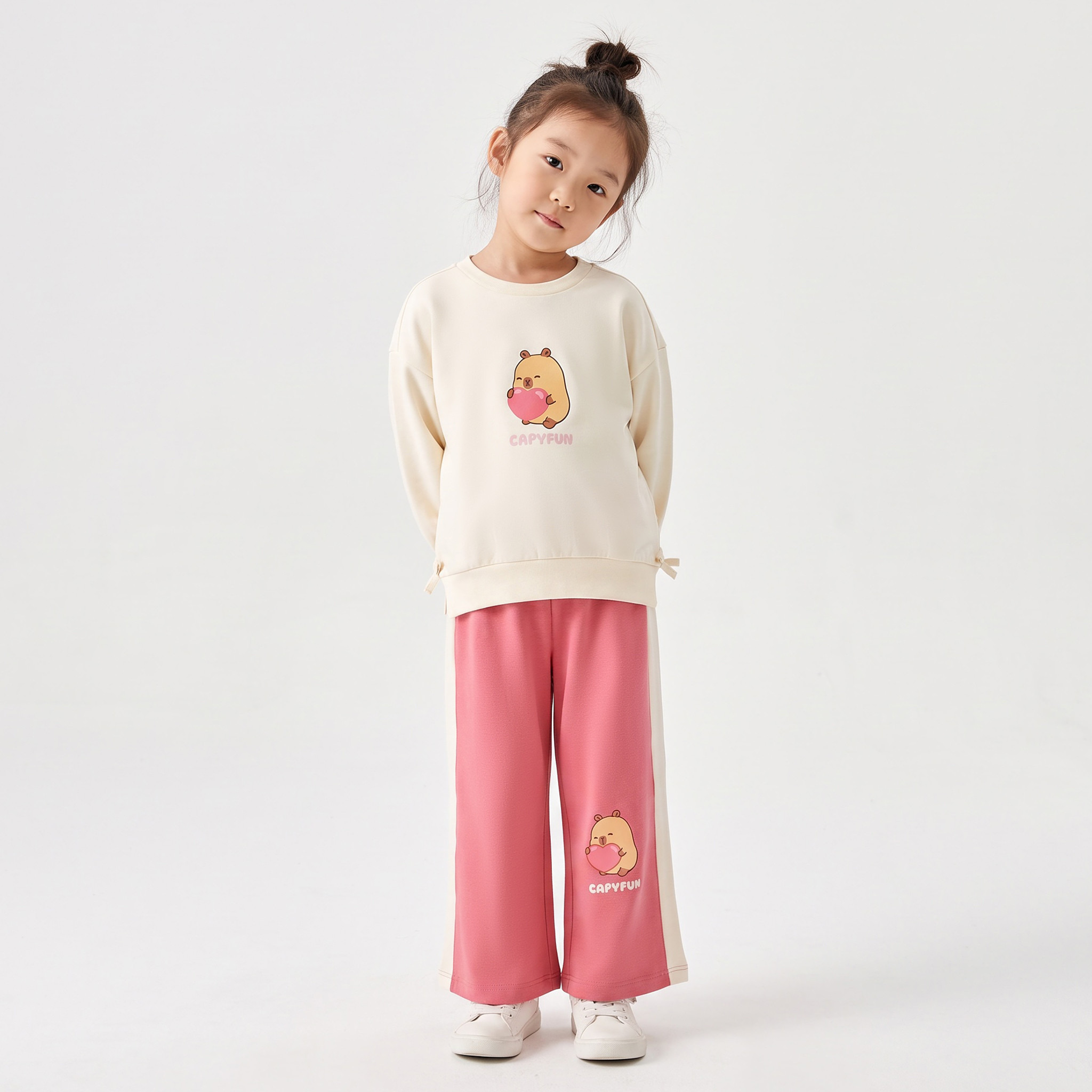 CapyFun Crew Neck Long Sleeves Sweatshirt and Pants Set with Capybara Print-girls-clothing-setsandcoords-image-1