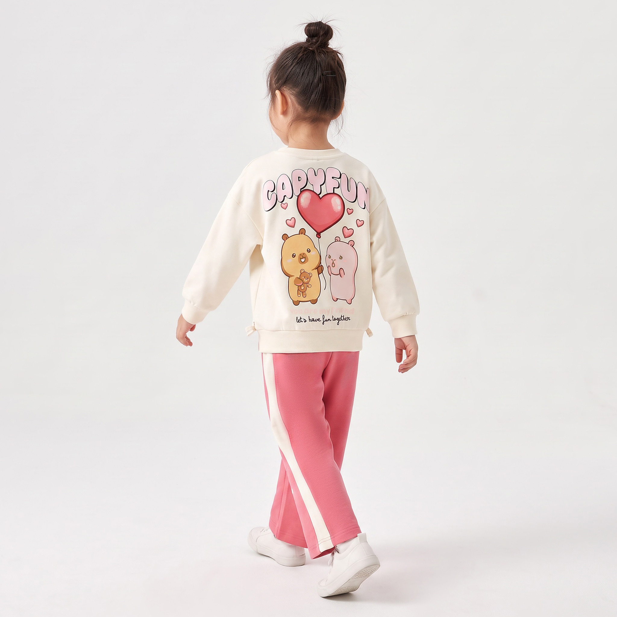 CapyFun Crew Neck Long Sleeves Sweatshirt and Pants Set with Capybara Print-girls-clothing-setsandcoords-image-4