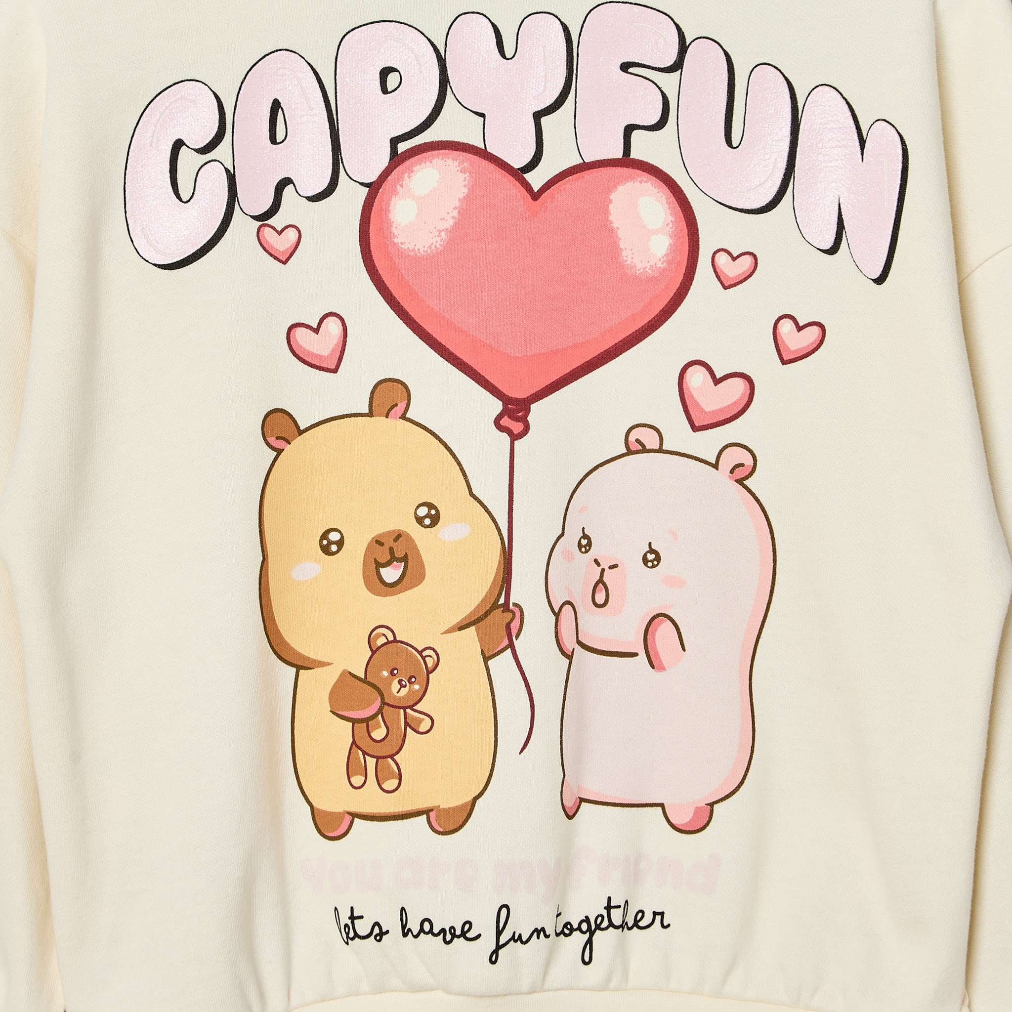 CapyFun Crew Neck Long Sleeves Sweatshirt and Pants Set with Capybara Print-girls-clothing-setsandcoords-image-5