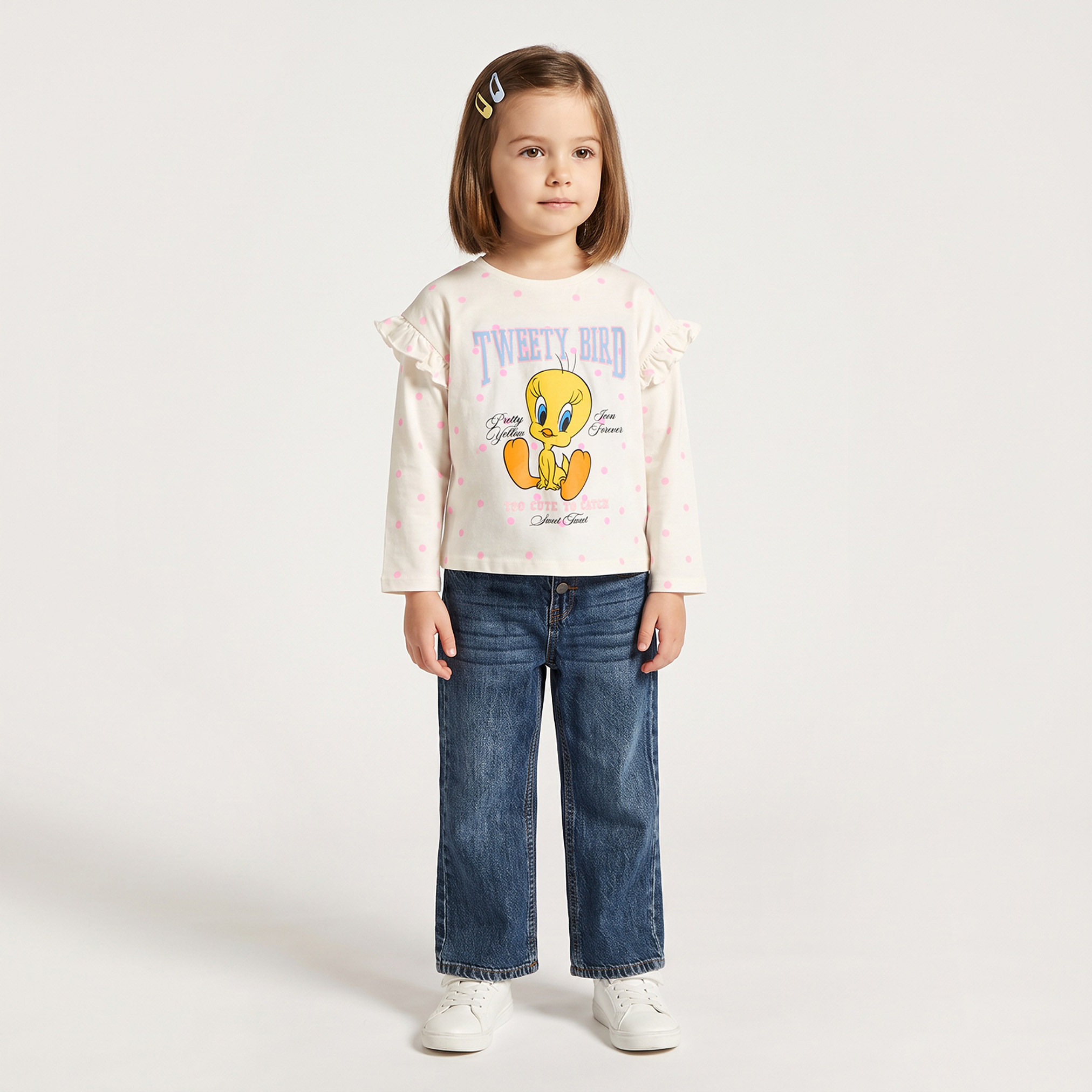 تيشيرت بياقة ضيقة وأكمام طويلة وطبعات تويتي-girls-clothing-tshirts-image-2