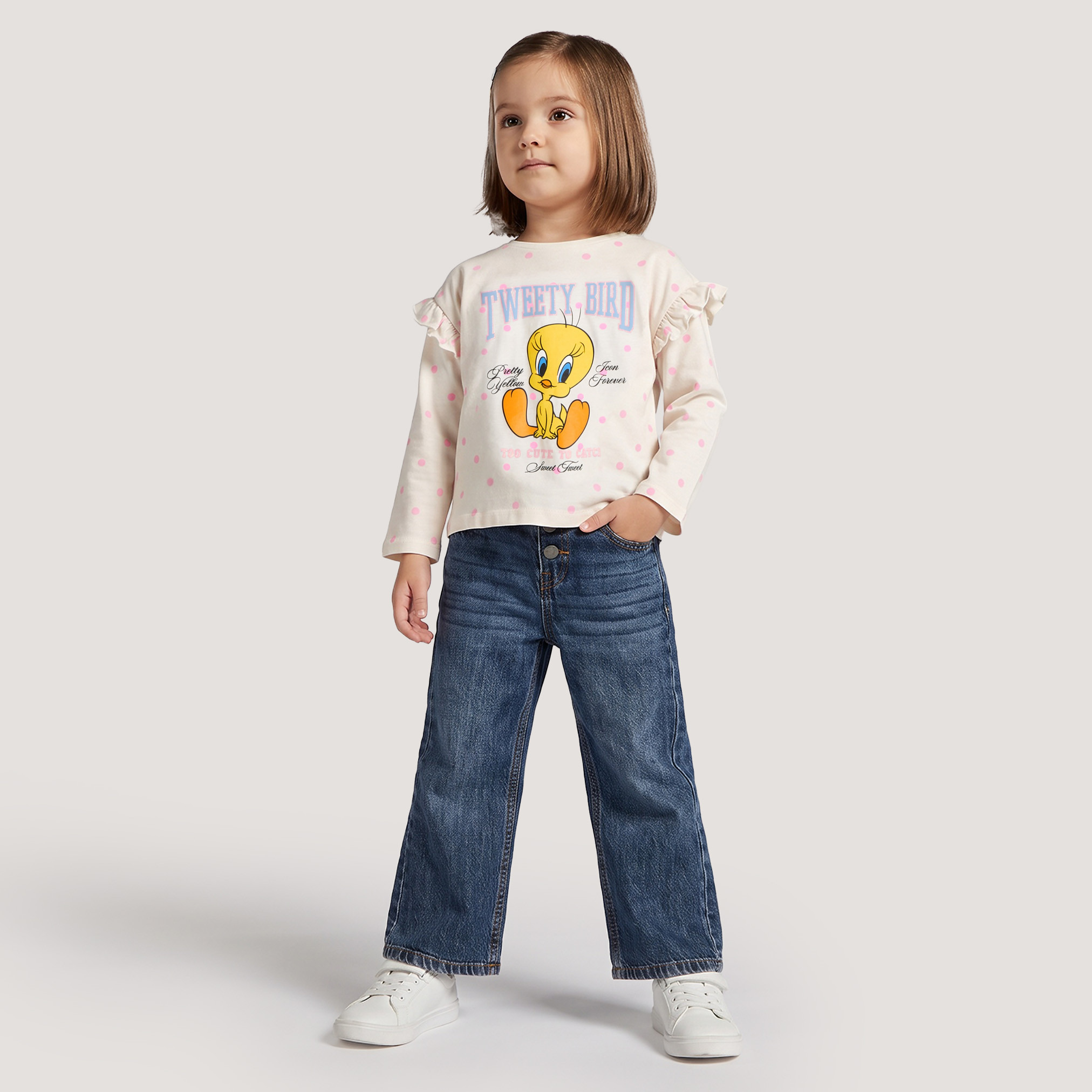 تيشيرت بياقة ضيقة وأكمام طويلة وطبعات تويتي-girls-clothing-tshirts-image-6