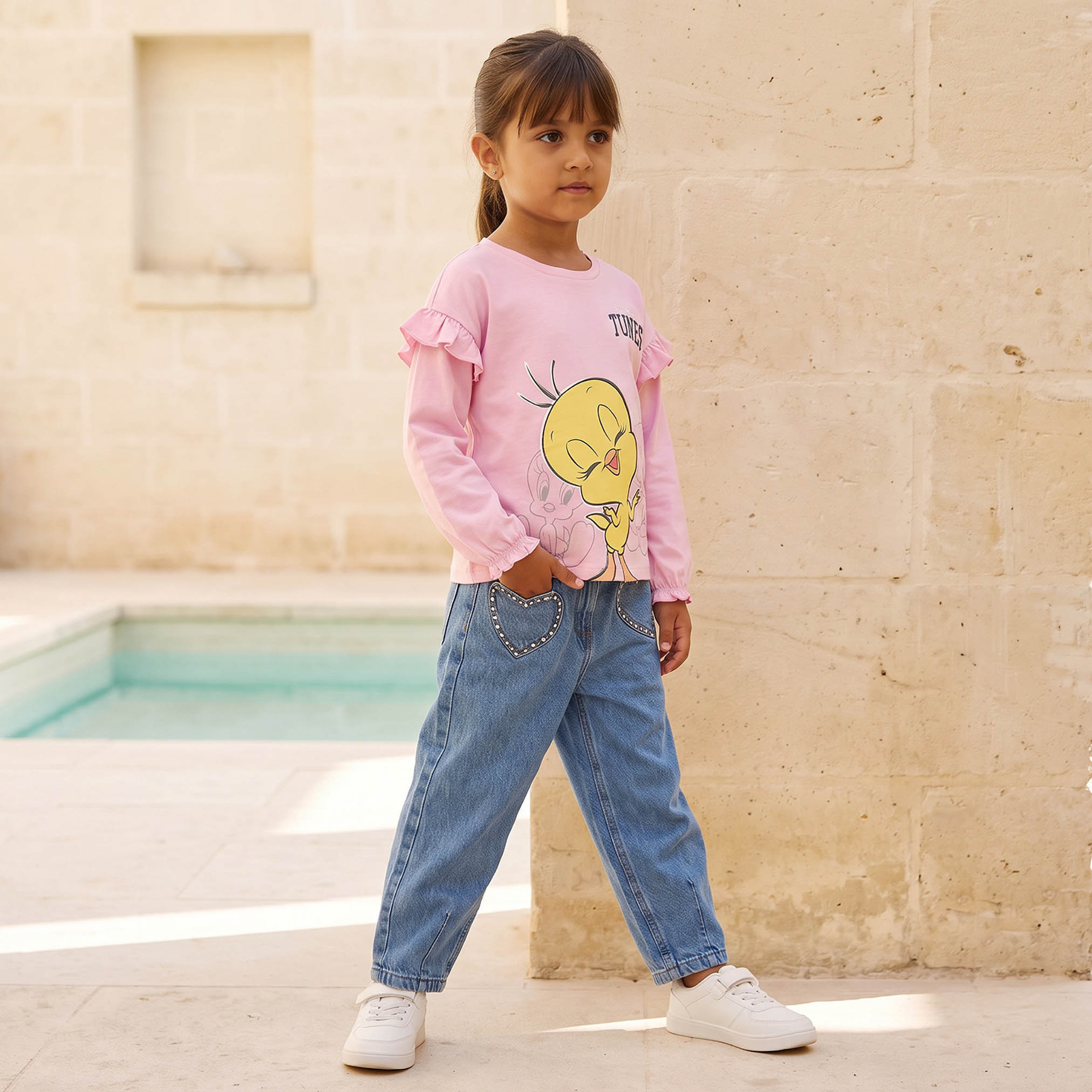 Crew Neck Long Sleeves T-shirt with Tweety Print-girls-clothing-tshirts-image-5