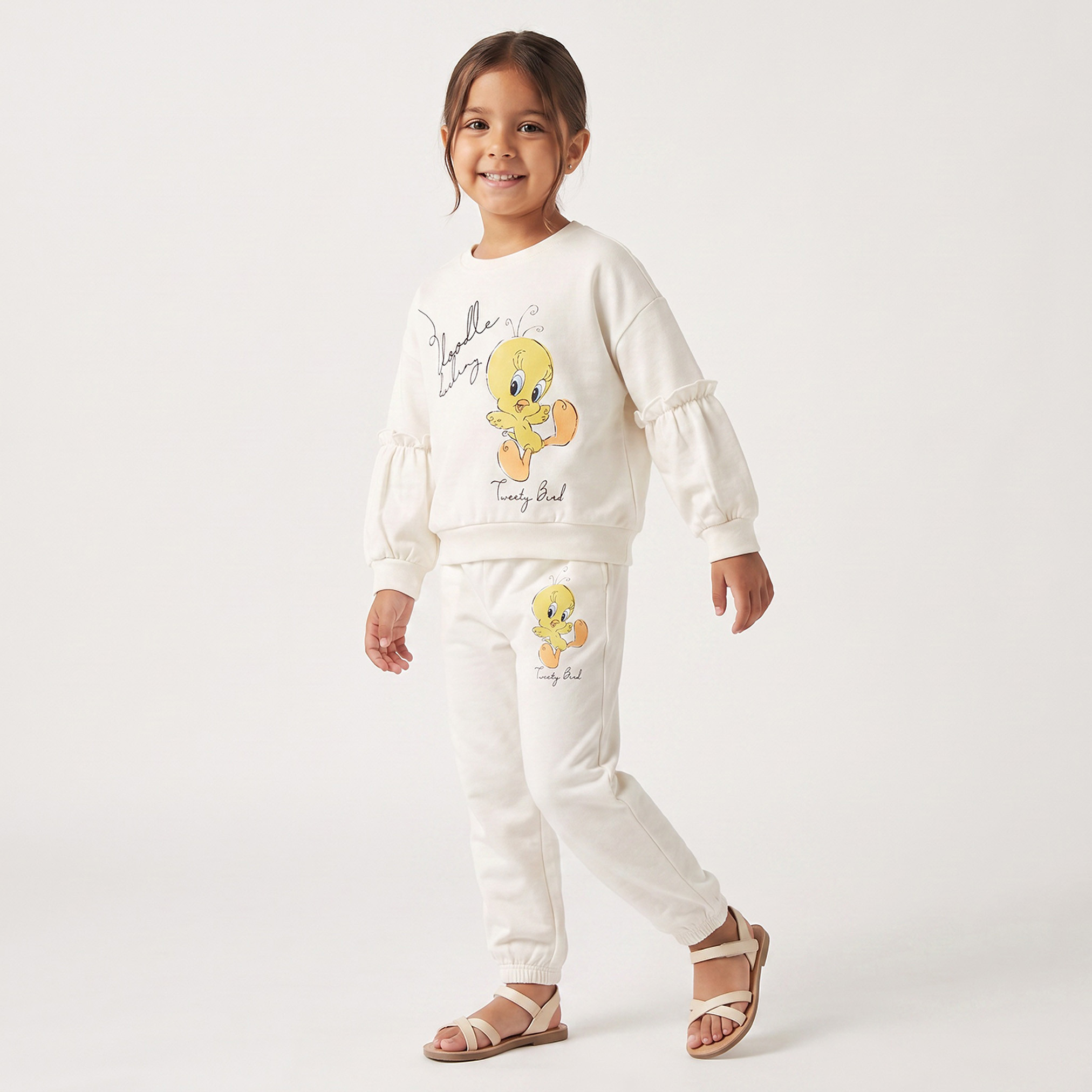 Crew Neck Long Sleeves Sweatshirt and Joggers Set with Tweety Print-baby-girls-clothing-setsandcoords-image-1