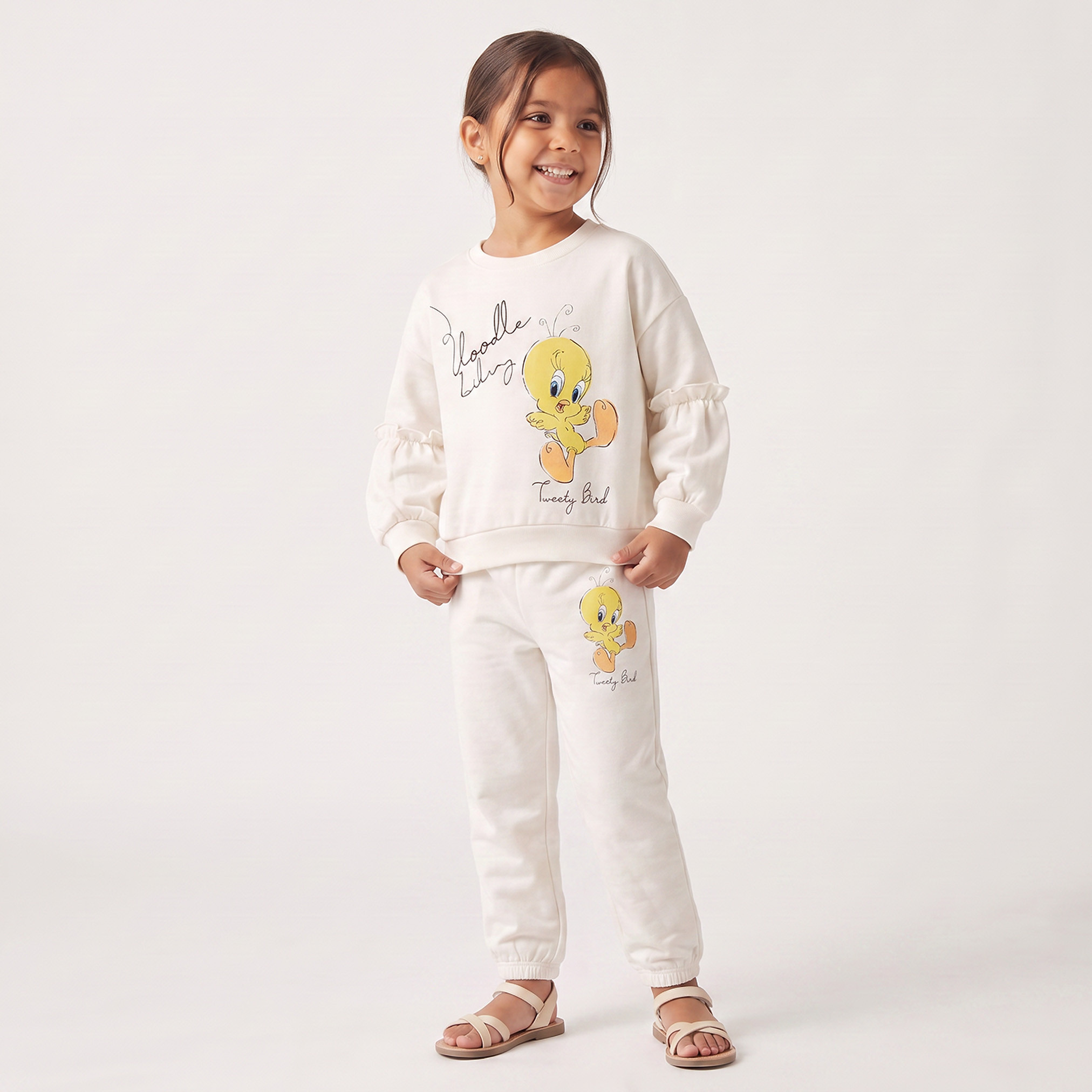 Crew Neck Long Sleeves Sweatshirt and Joggers Set with Tweety Print-baby-girls-clothing-setsandcoords-image-5