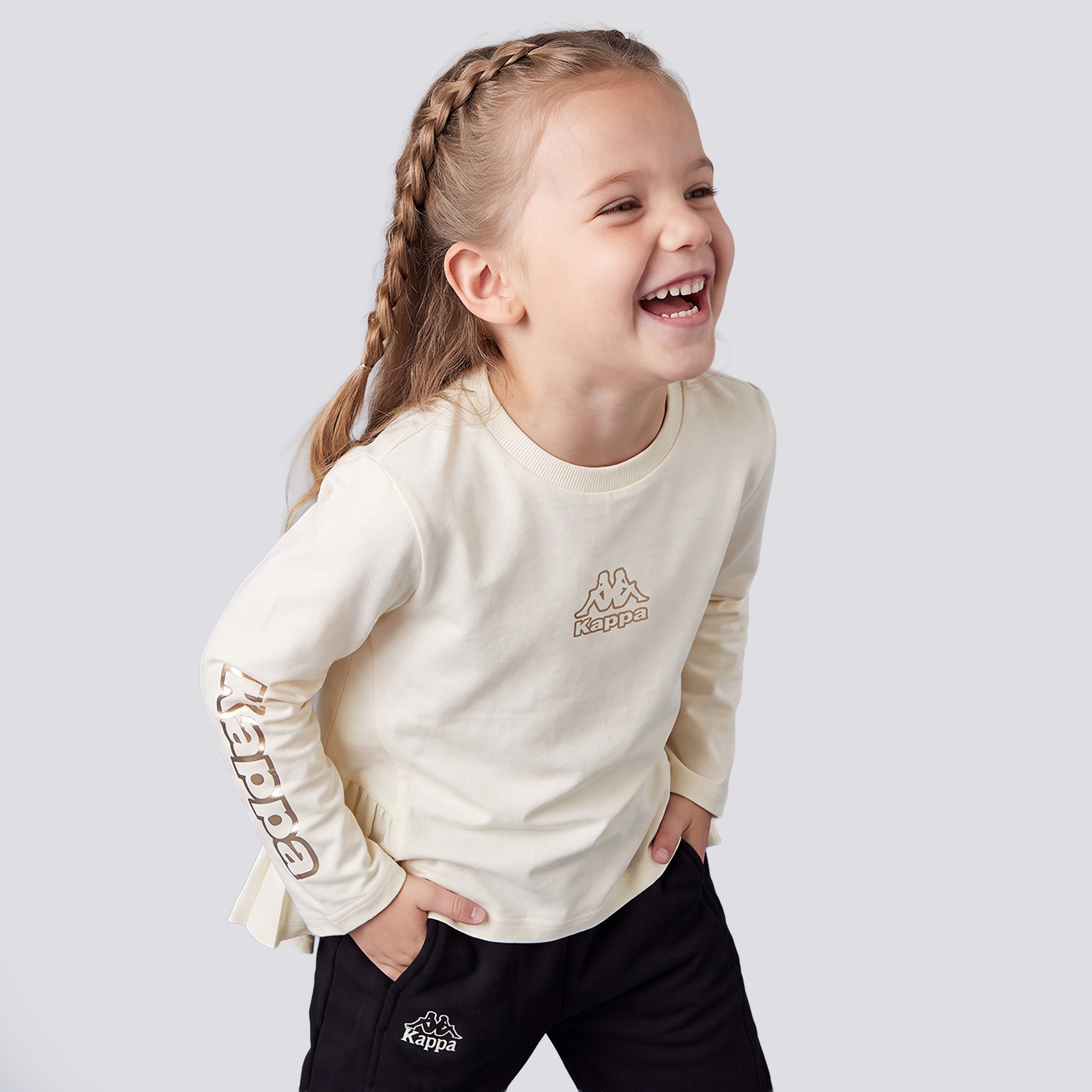 Kappa Crew Neck Long Sleeves T-shirt with Pleated Hem-girls-clothing-tshirts-image-1