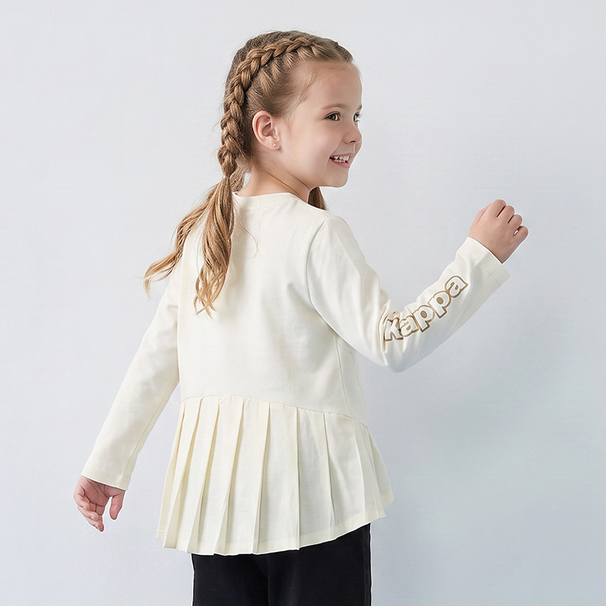 Kappa Crew Neck Long Sleeves T-shirt with Pleated Hem-girls-clothing-tshirts-image-3