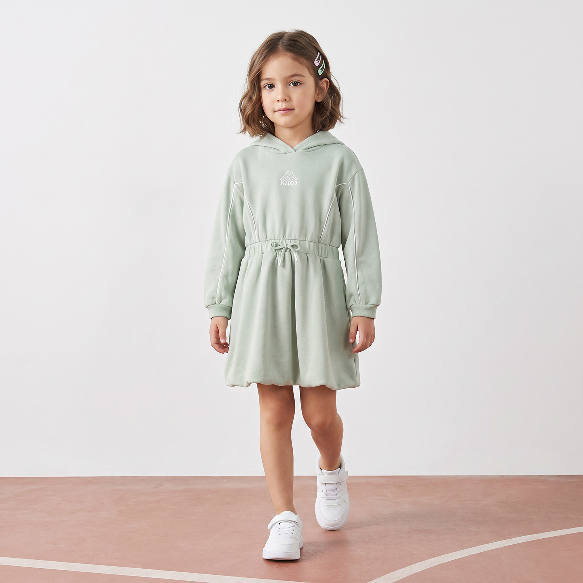 Kappa Hooded Neck Long Sleeves Knee Length Dress with Drawstring Waist-girls-clothing-dressesandjumpsuits-image-1