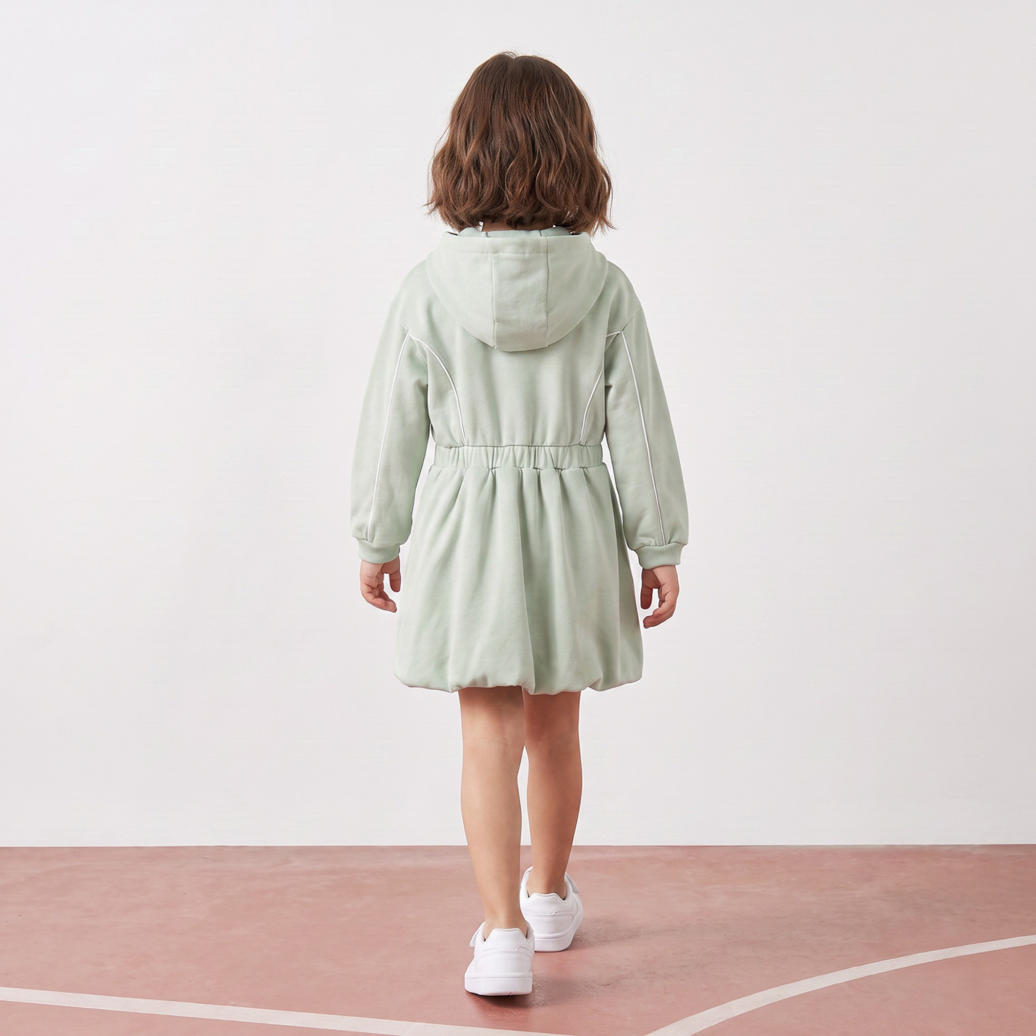 Kappa Hooded Neck Long Sleeves Knee Length Dress with Drawstring Waist-girls-clothing-dressesandjumpsuits-image-2