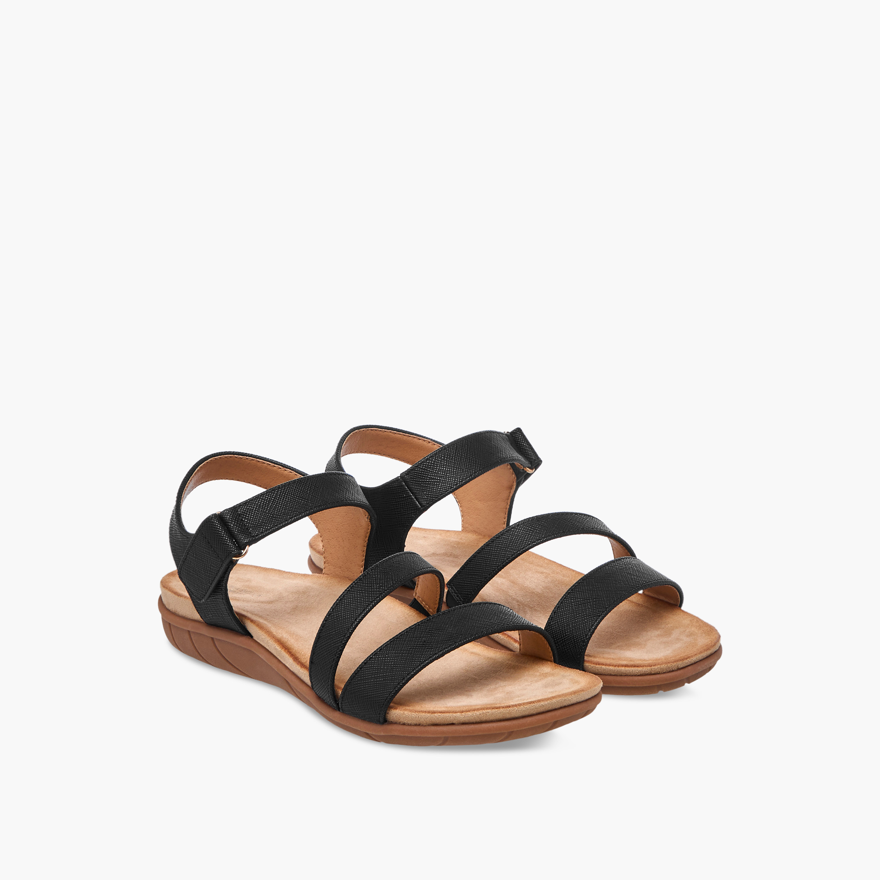 Flora Bella Textured Strap Sandals with Hook and Loop Closure-women-shoes-flats-sandals-image-1