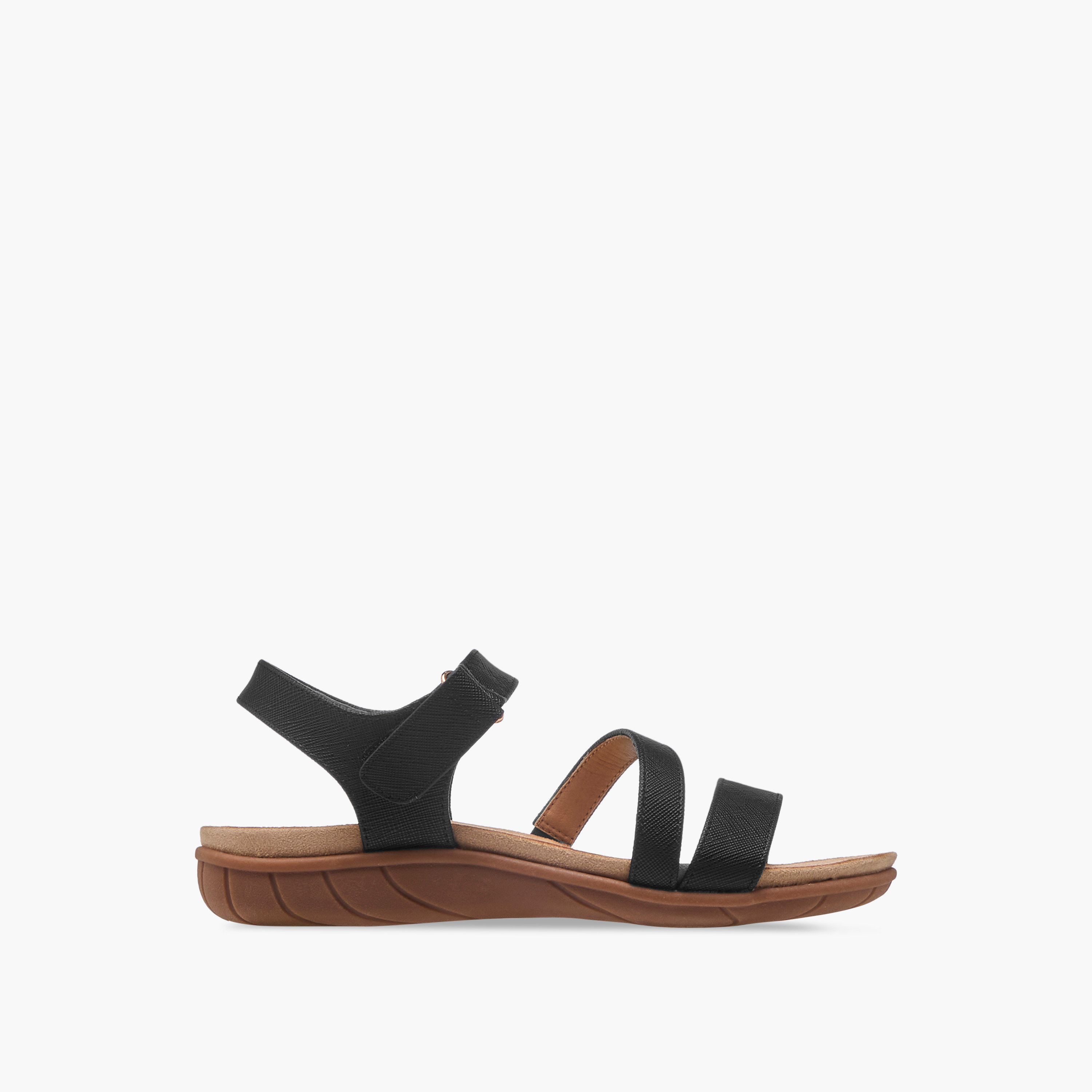 Flora Bella Textured Strap Sandals with Hook and Loop Closure-women-shoes-flats-sandals-image-3