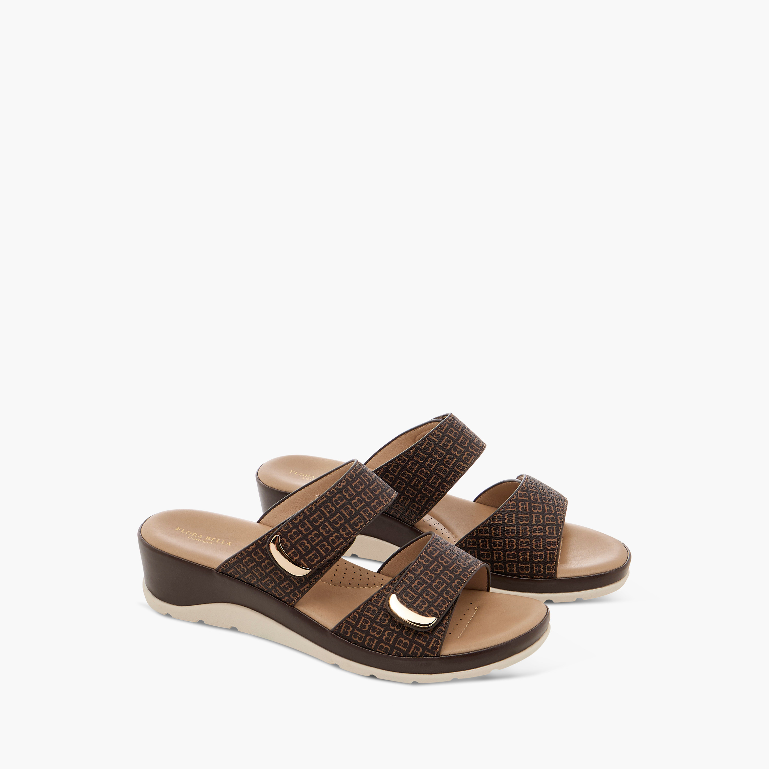 Flora Bella Monogram Print Slip-On Comfort Sandals-women-shoes-sandals-heeled-image-1