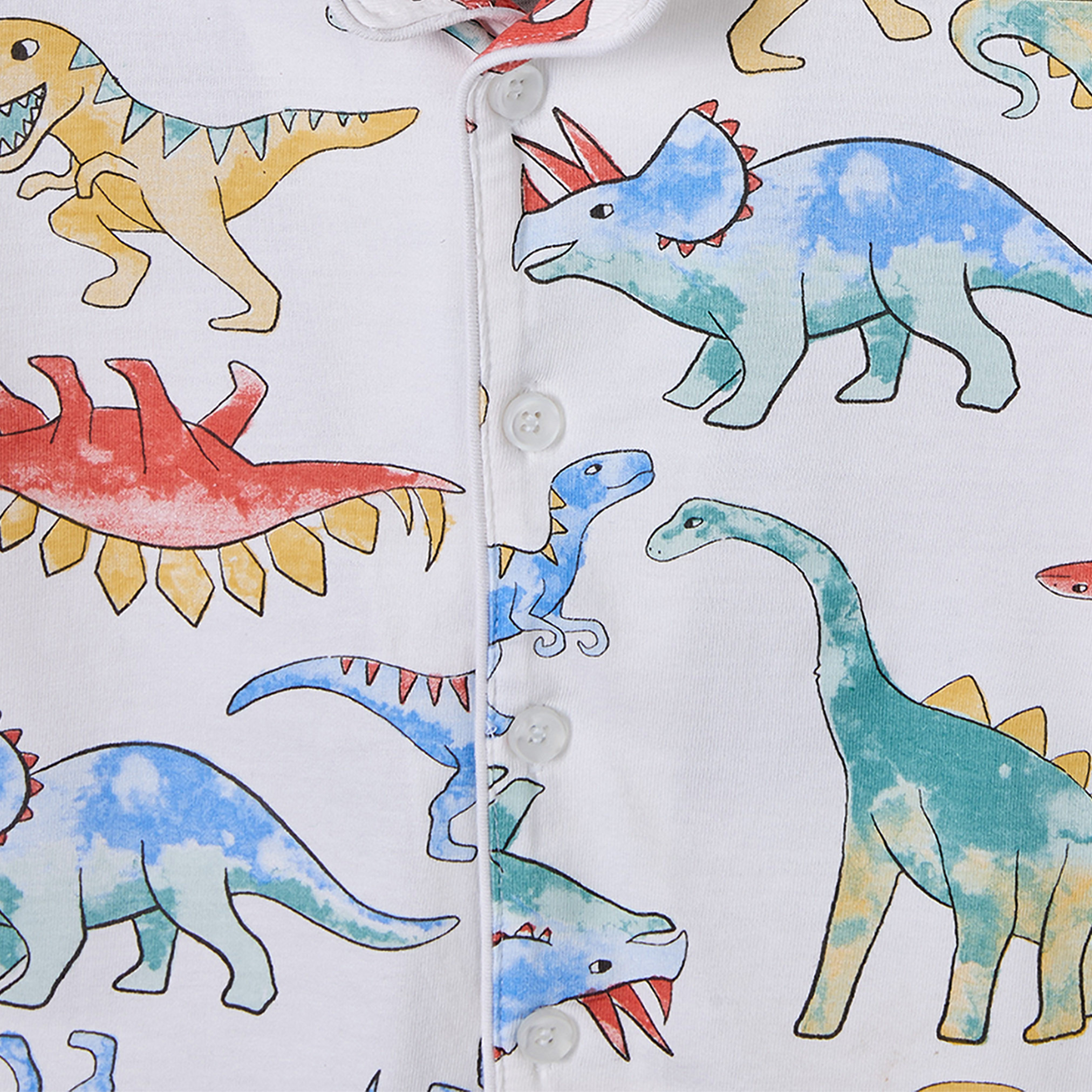 Juniors Cotton Collared Long Sleeves Pyjama Set with Dinosaur Print-boys-clothing-nightwear-image-5