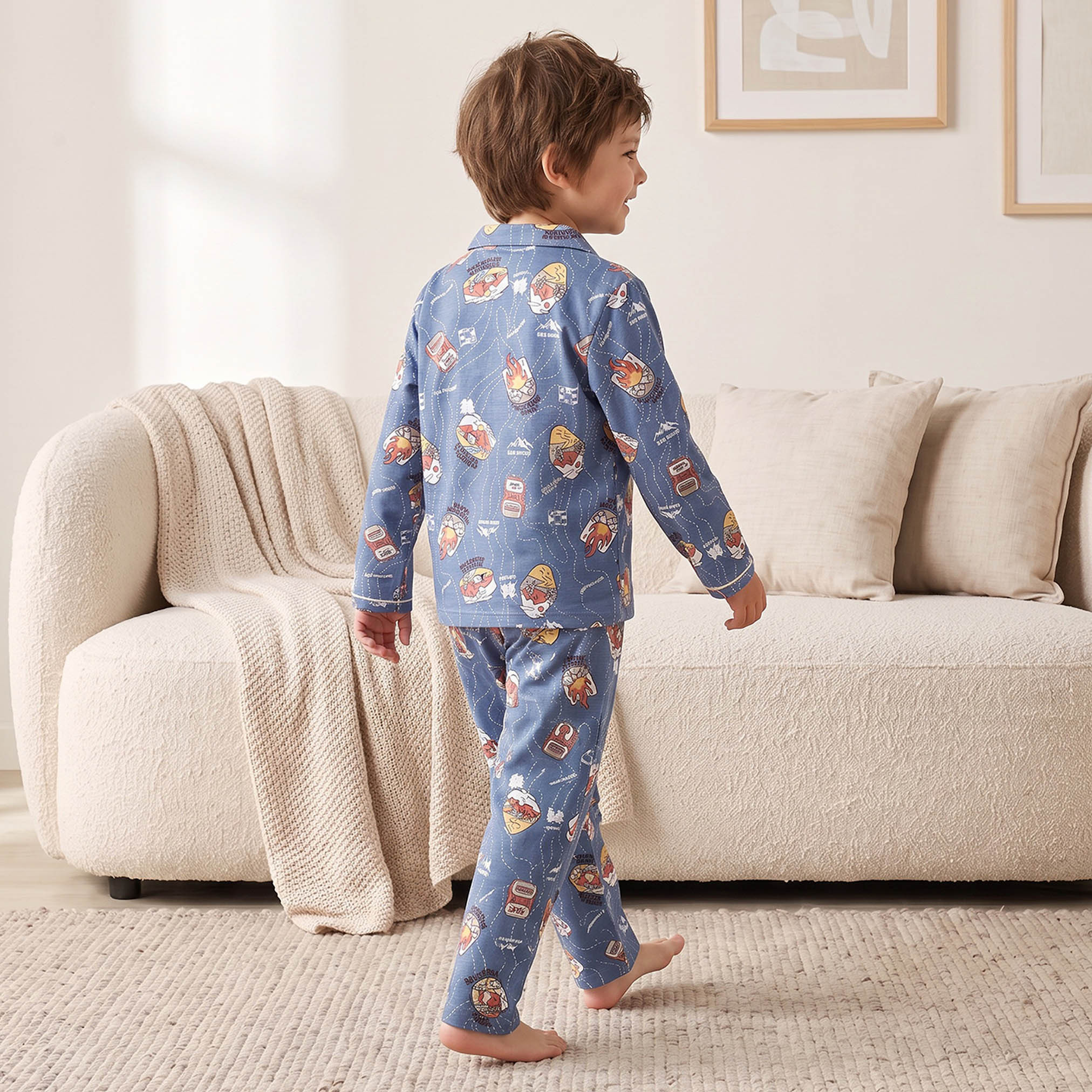 Juniors Cotton Collared Long Sleeves Pyjama Set with Champagne Print-boys-clothing-nightwear-image-2