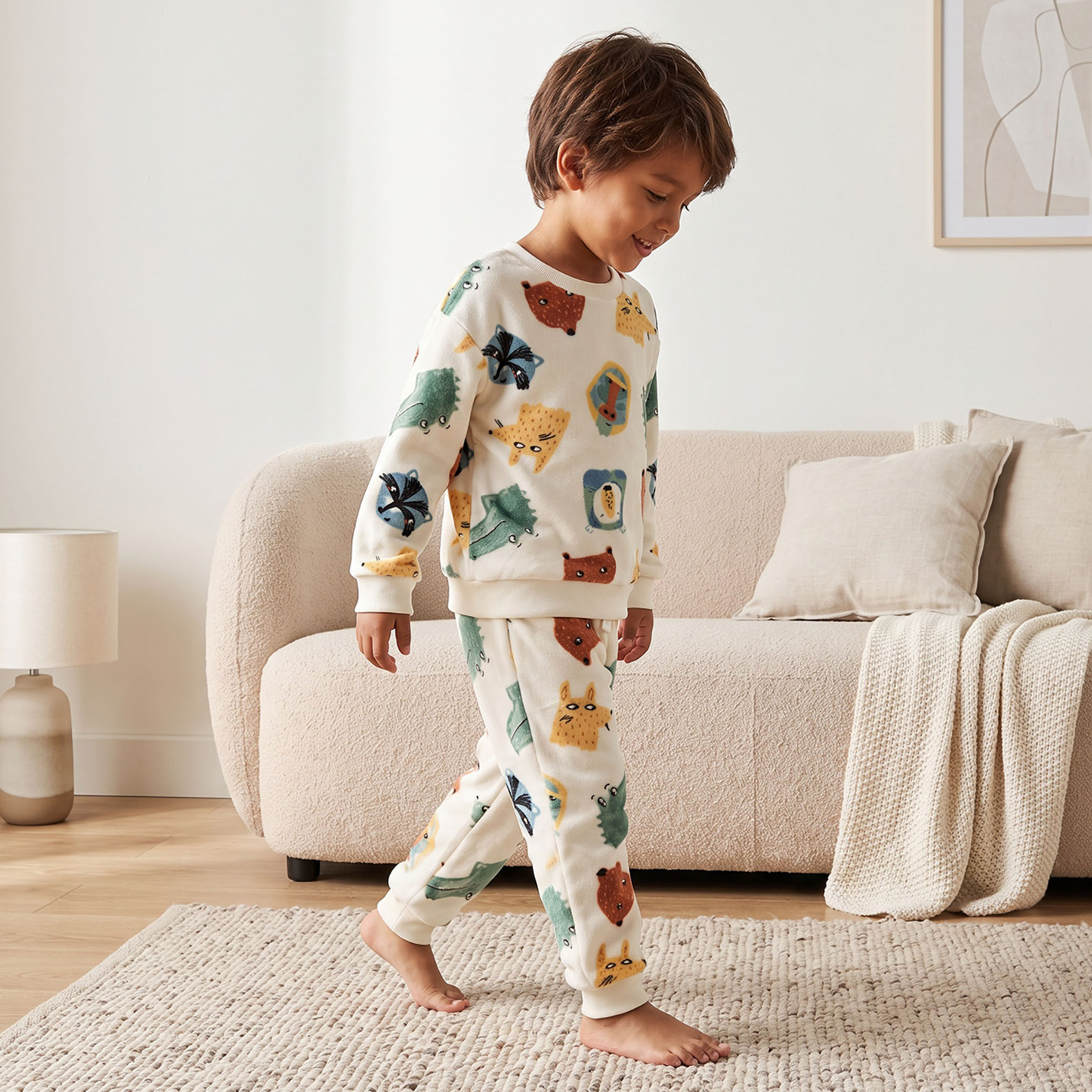 Juniors Cotton Crew Neck Long Sleeves Pyjama Set with Safari Print-boys-clothing-nightwear-image-1