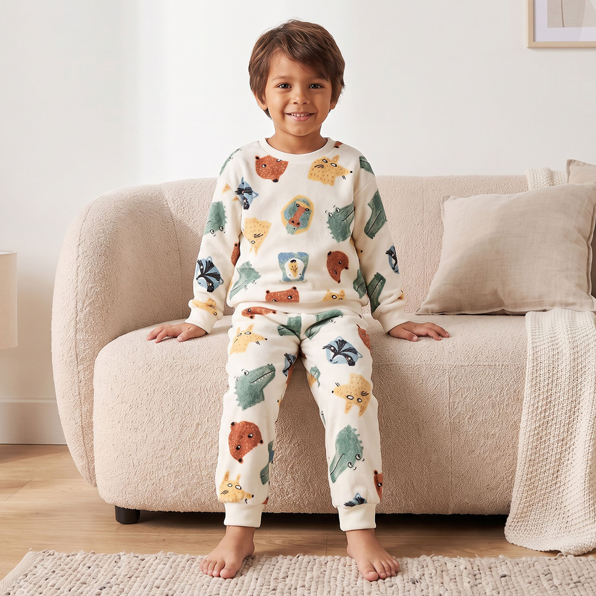 Juniors Cotton Crew Neck Long Sleeves Pyjama Set with Safari Print-boys-clothing-nightwear-image-8