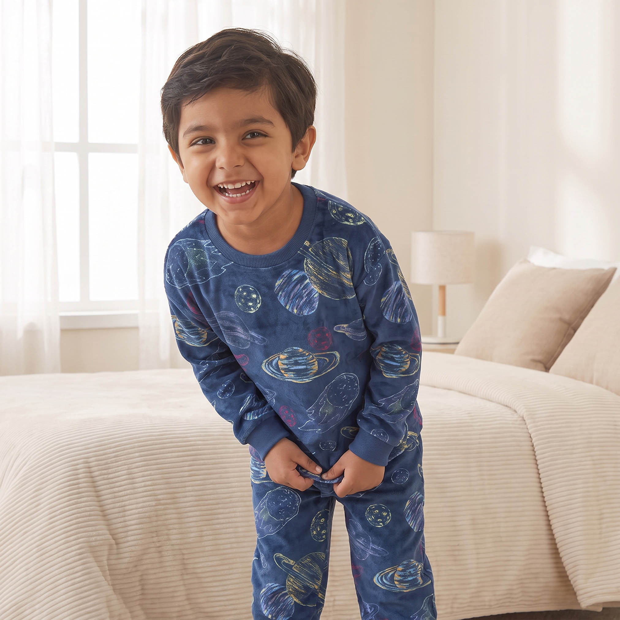 Juniors Cotton Crew Neck Long Sleeves Pyjama Set with Safari Print-boys-clothing-nightwear-image-7