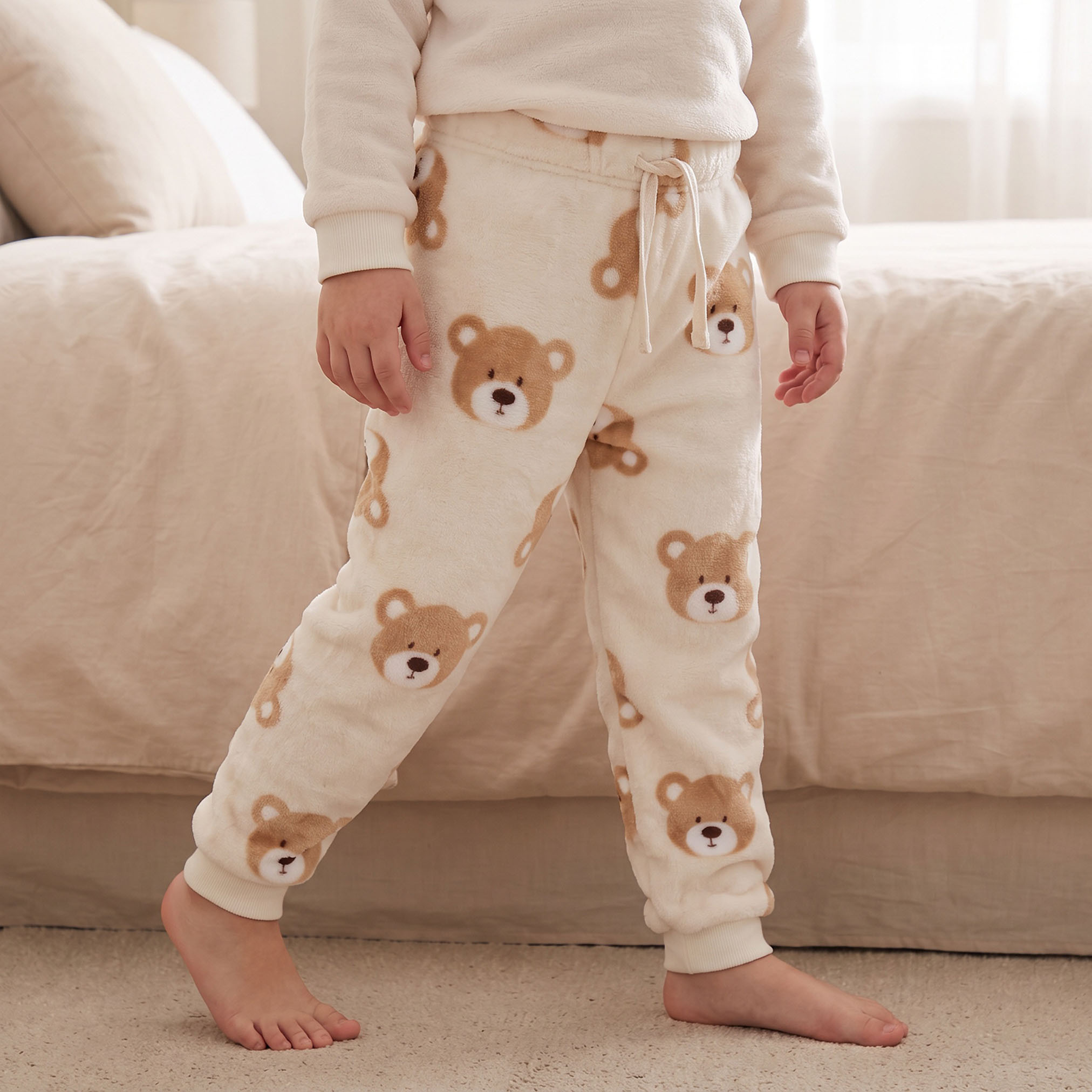 Juniors Crew Neck Long Sleeves Pyjama Set with Bear Print-boys-clothing-nightwear-image-3