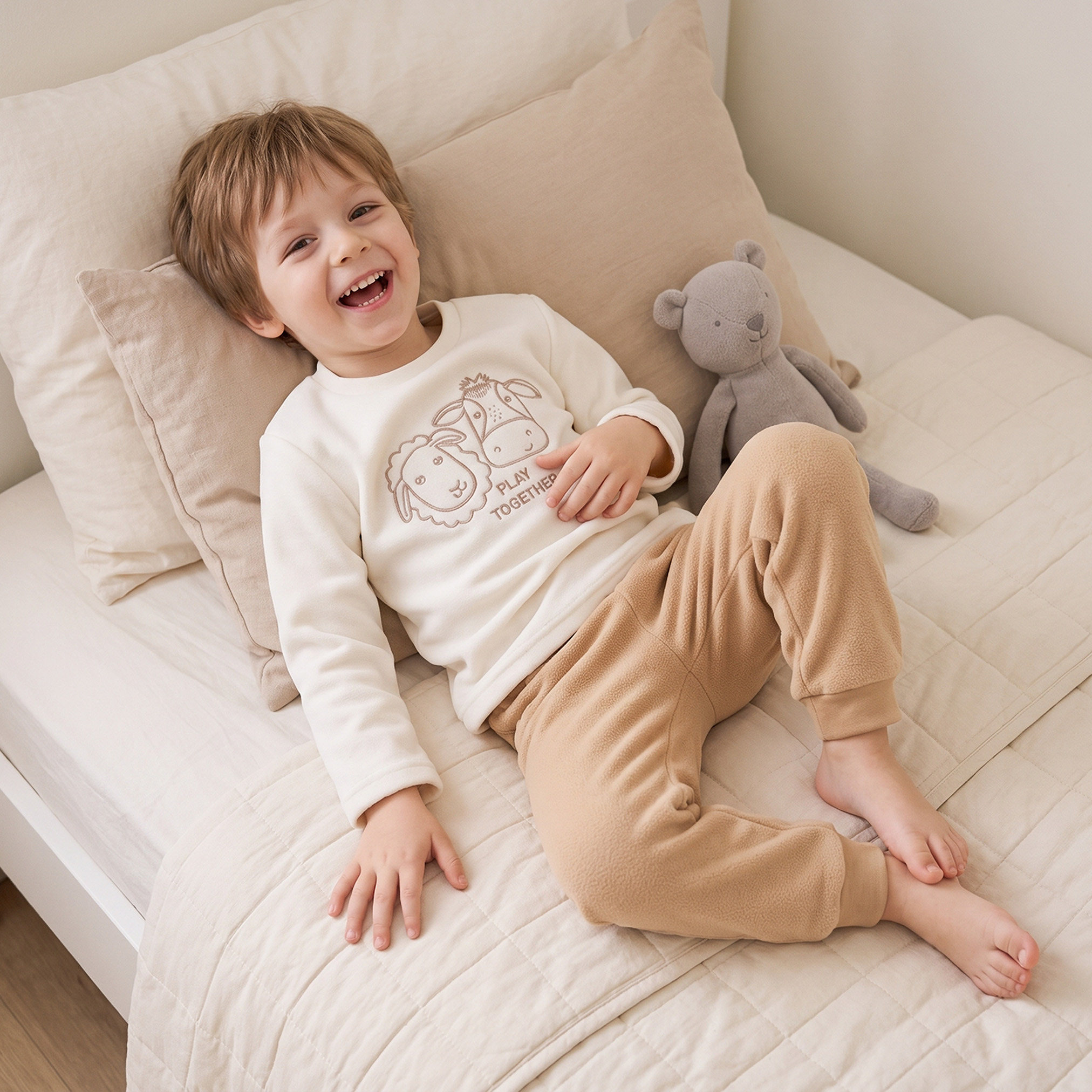 Juniors Crew Neck Long Sleeves Pyjama Set with Farm Animal Print-boys-clothing-nightwear-image-10