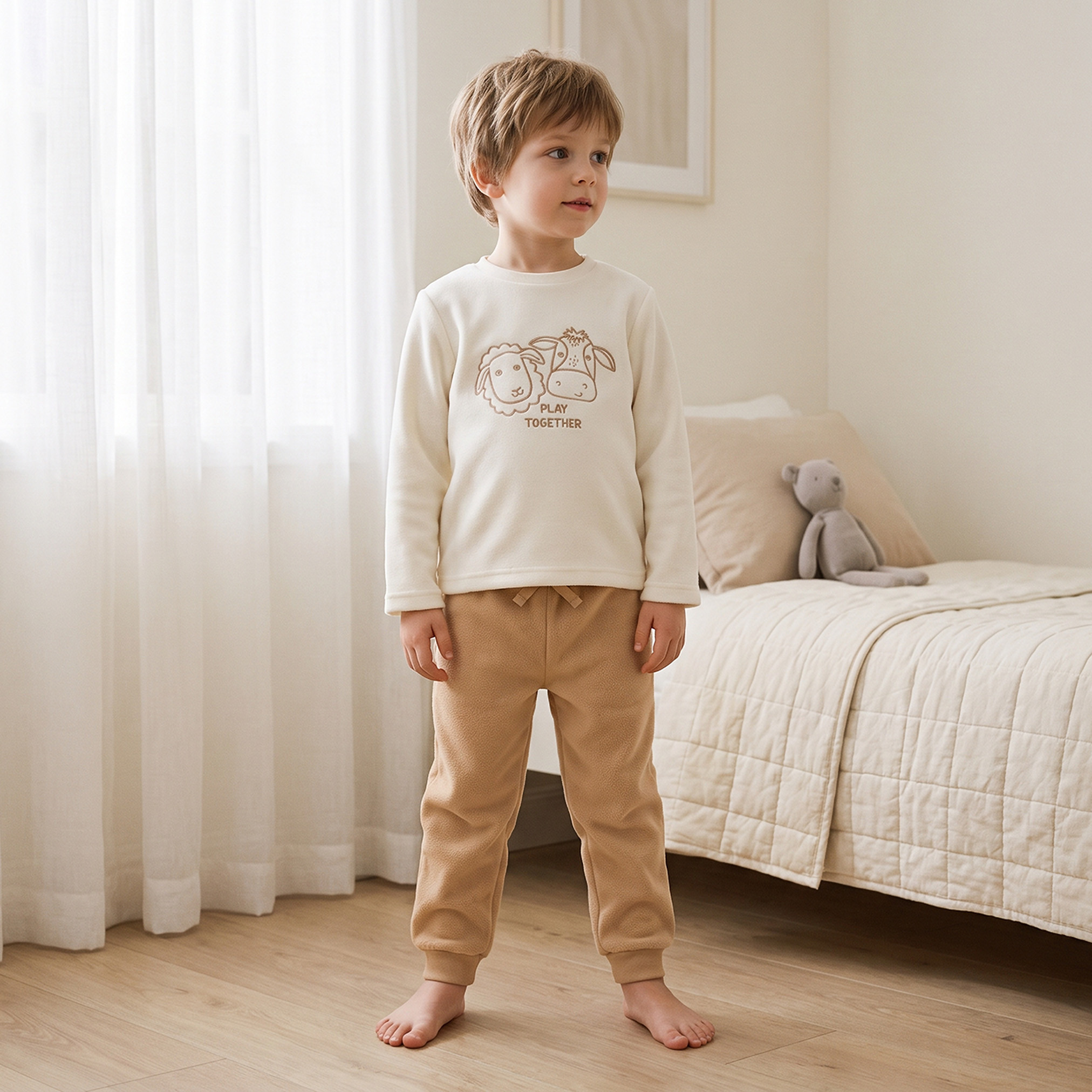 Juniors Crew Neck Long Sleeves Pyjama Set with Farm Animal Print-boys-clothing-nightwear-image-3
