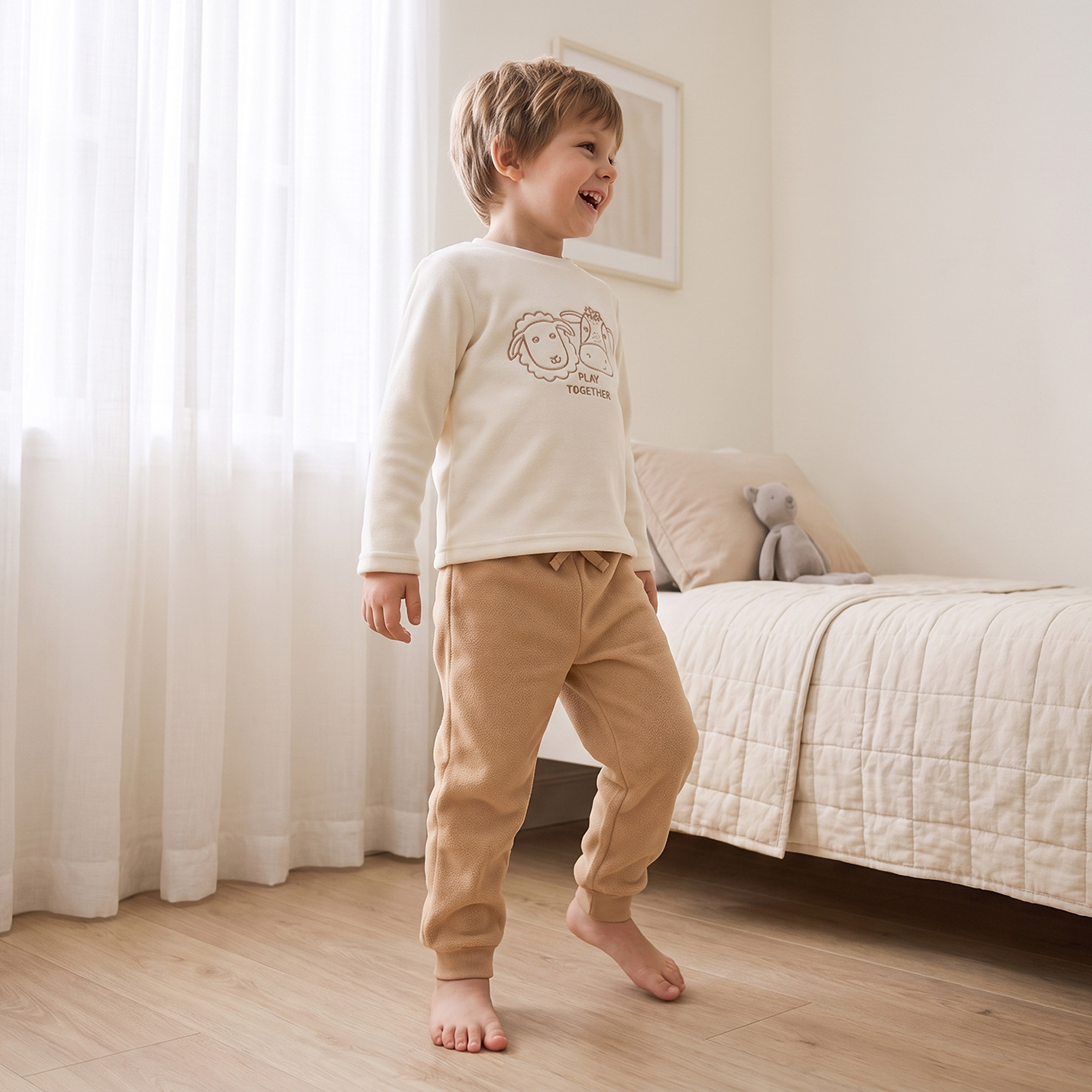 Juniors Crew Neck Long Sleeves Pyjama Set with Farm Animal Print-boys-clothing-nightwear-image-7