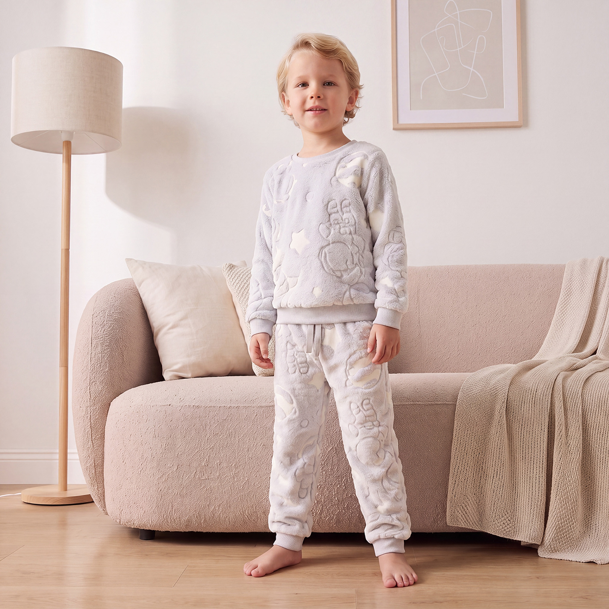 طقم بيجاما قطن بياقة مستديرة وأكمام طويلة بتصميم بارز الملمس من جونيورز-boys-clothing-nightwear-image-5