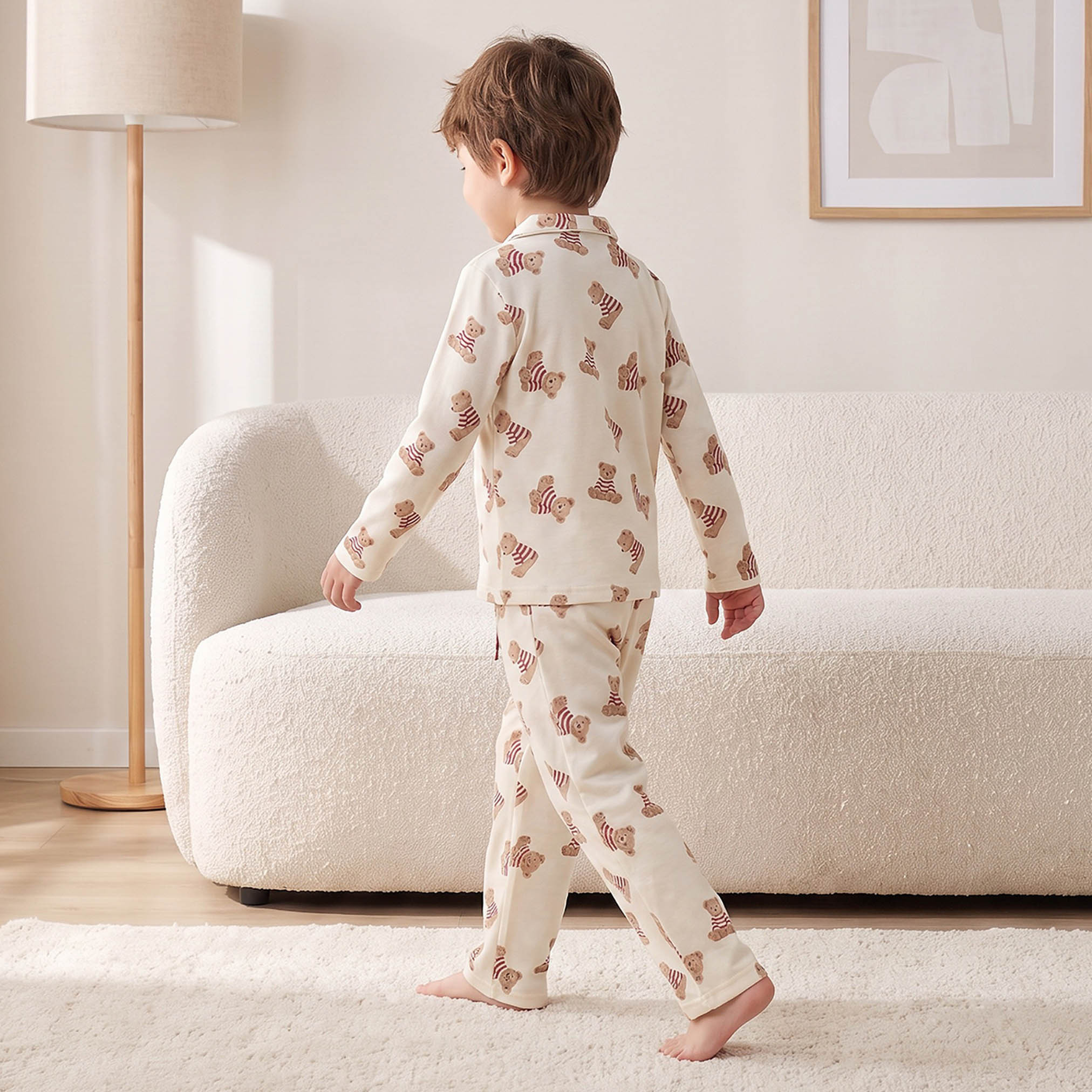 طقم بيجاما قطن بياقة وأكمام طويلة وطبعات دب من جونيورز-boys-clothing-nightwear-image-2