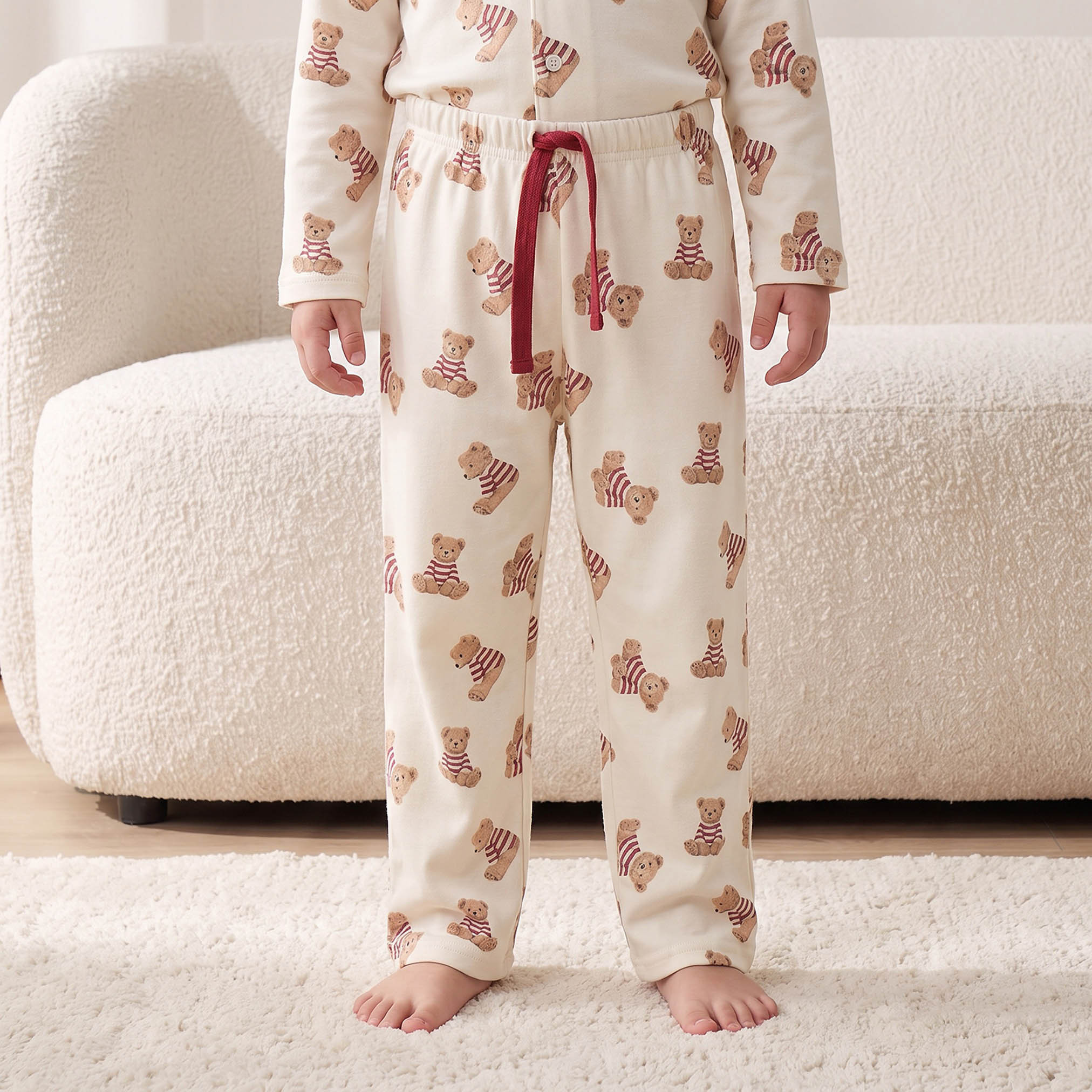طقم بيجاما قطن بياقة وأكمام طويلة وطبعات دب من جونيورز-boys-clothing-nightwear-image-4