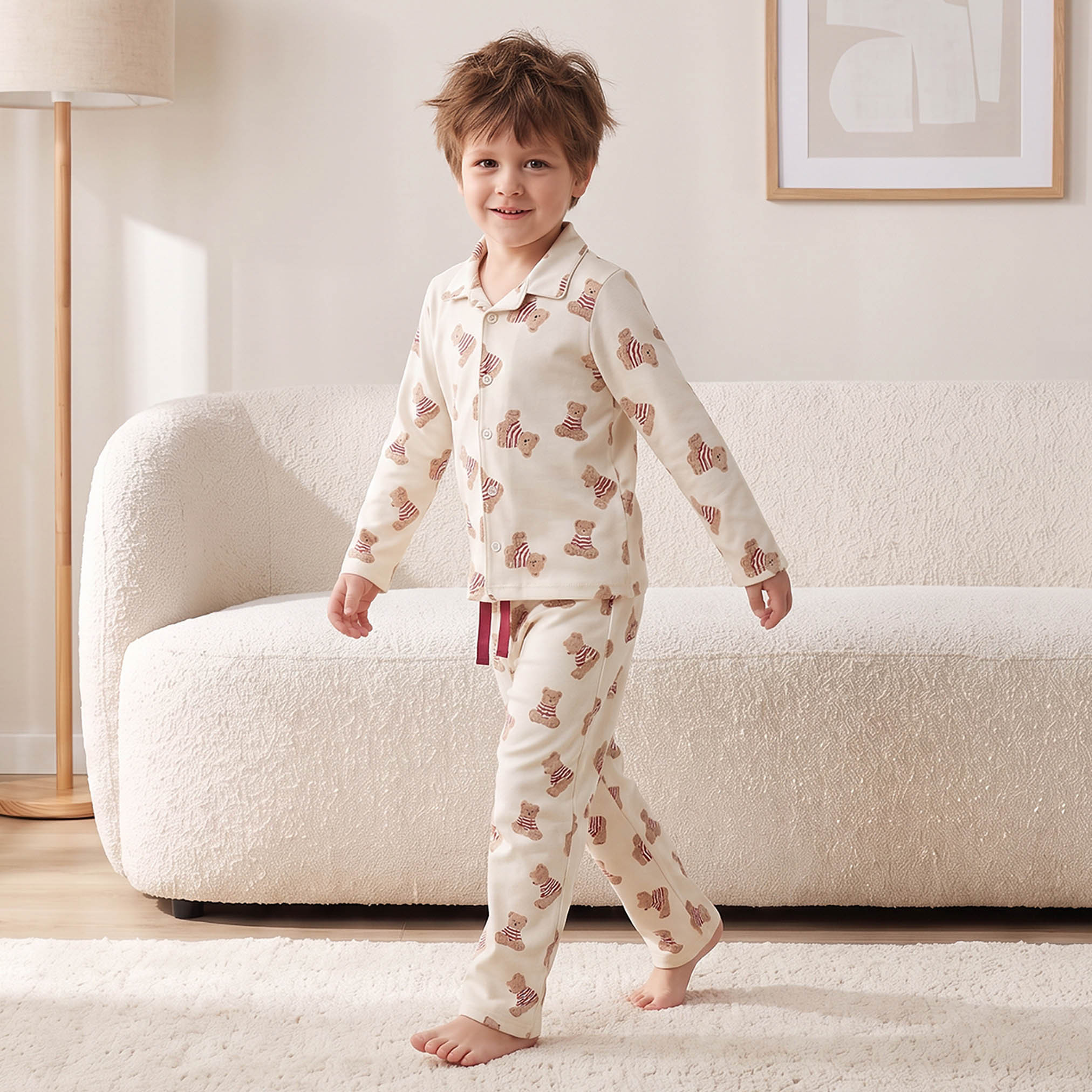 طقم بيجاما قطن بياقة وأكمام طويلة وطبعات دب من جونيورز-boys-clothing-nightwear-image-5
