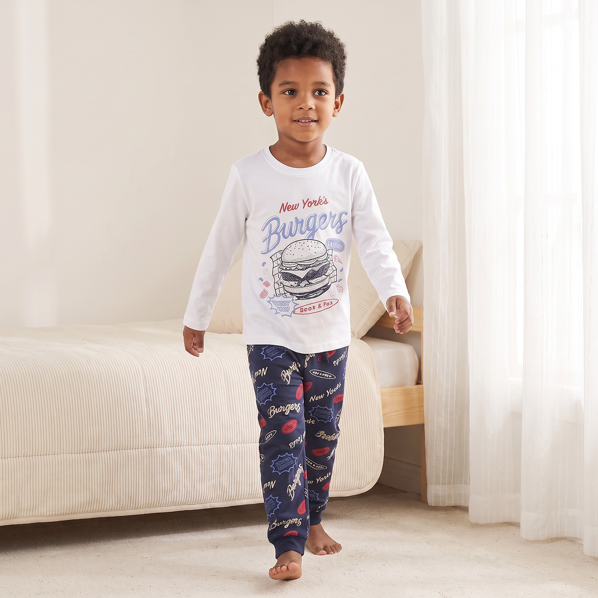 طقم بيجاما قطن بياقة ضيقة وأكمام طويلة وطبعات من جونيورز-boys-clothing-nightwear-image-1