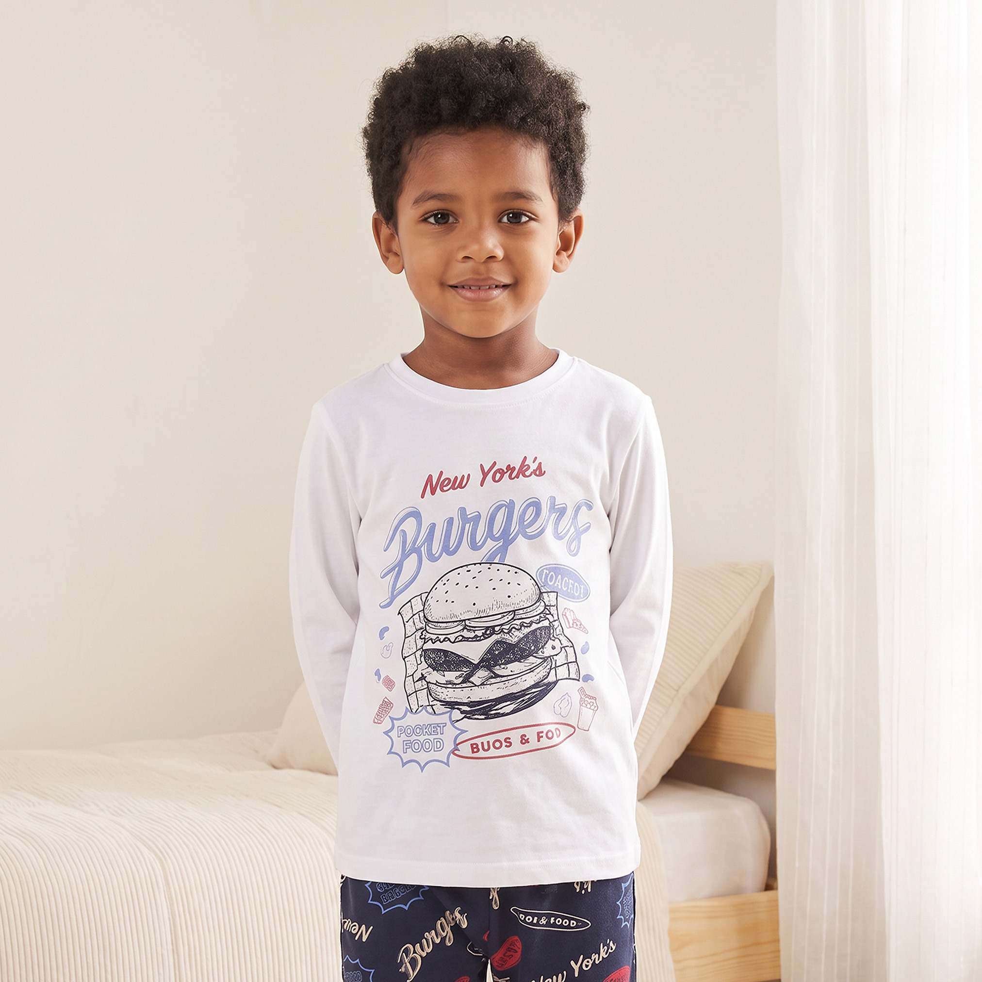 طقم بيجاما قطن بياقة ضيقة وأكمام طويلة وطبعات من جونيورز-boys-clothing-nightwear-image-2