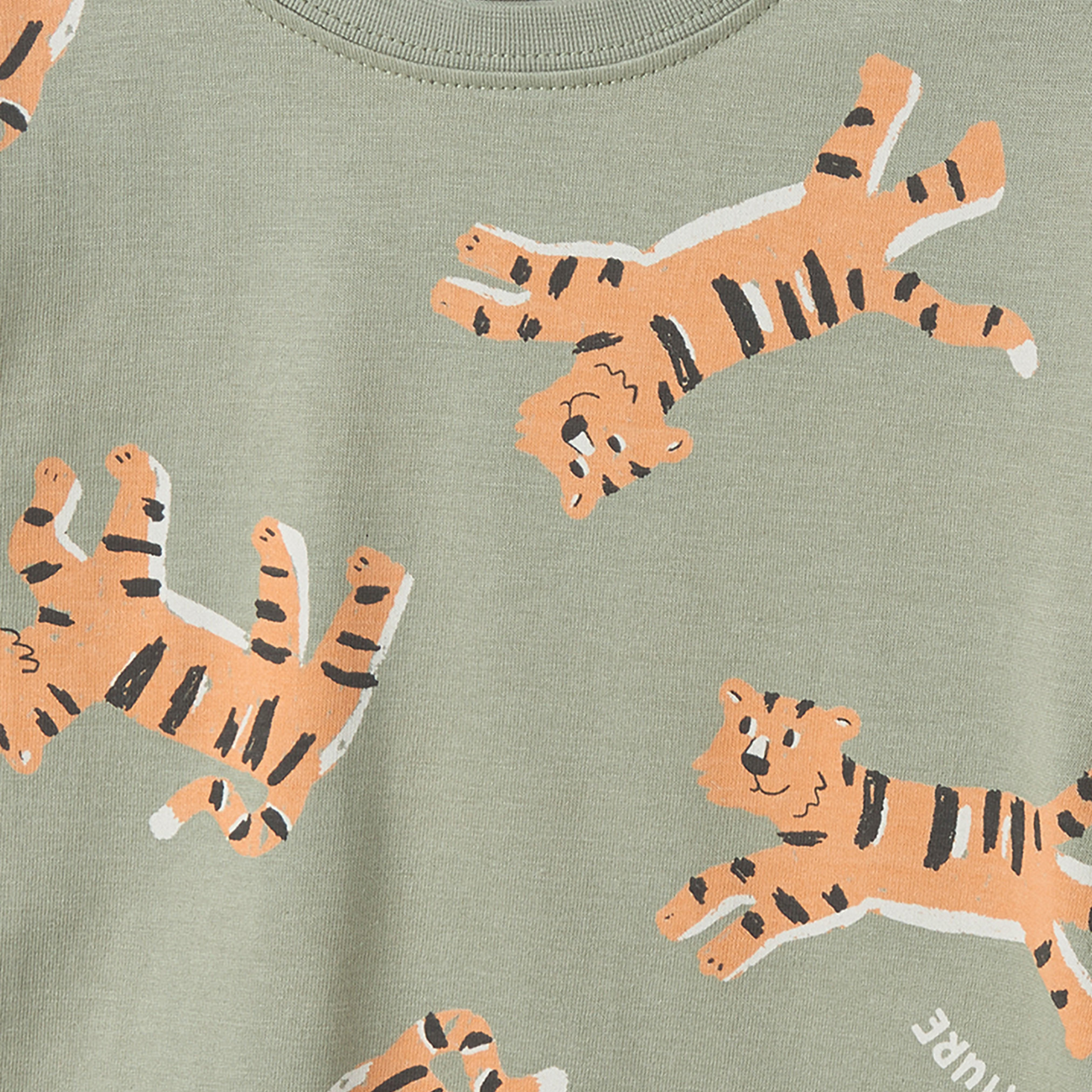 Juniors Cotton Crew Neck Long Sleeves Pyjama Set with Tiger Print-boys-clothing-nightwear-image-5