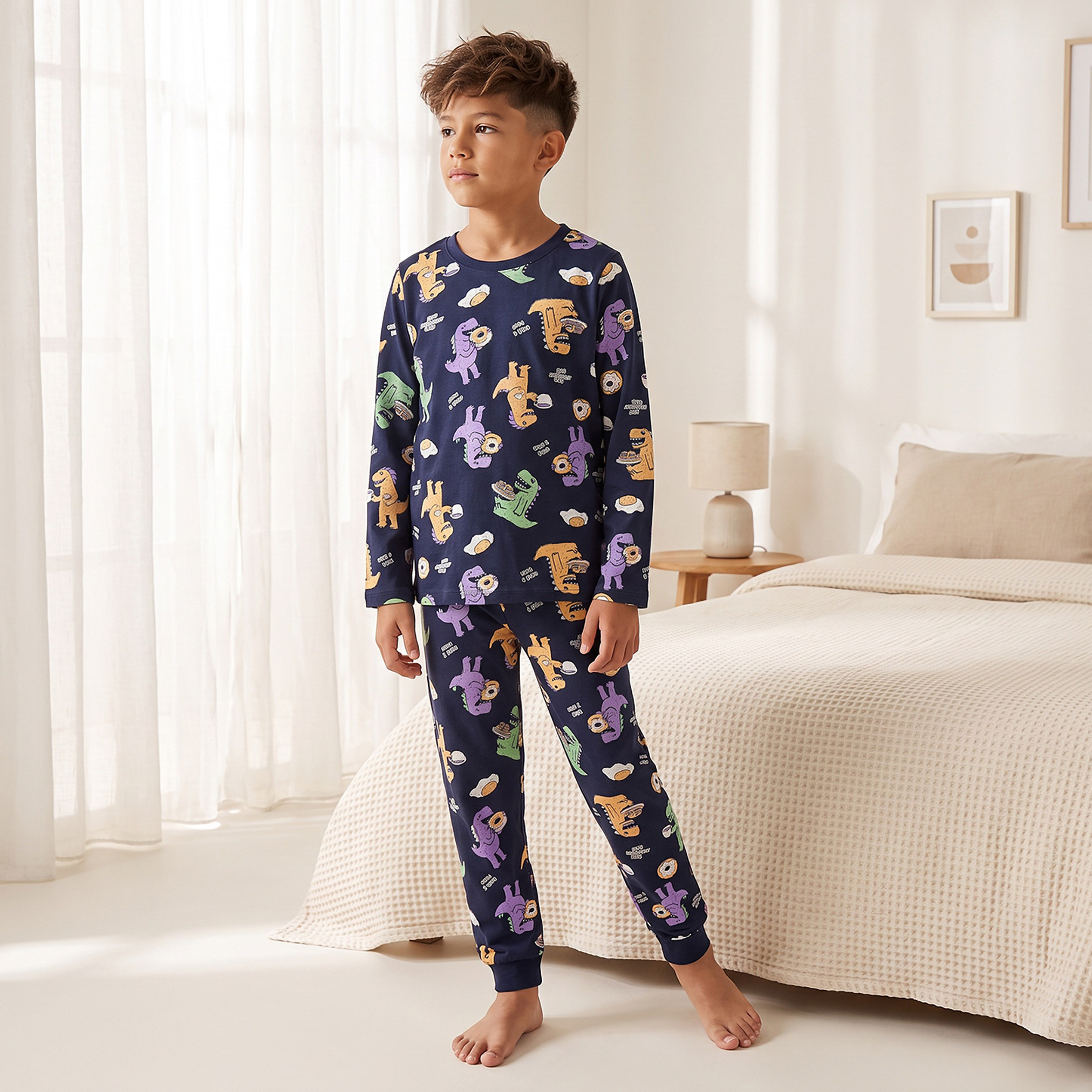 طقم بيجاما قطن بياقة ضيقة وأكمام طويلة وطبعات من جونيورز-boys-clothing-nightwear-image-1