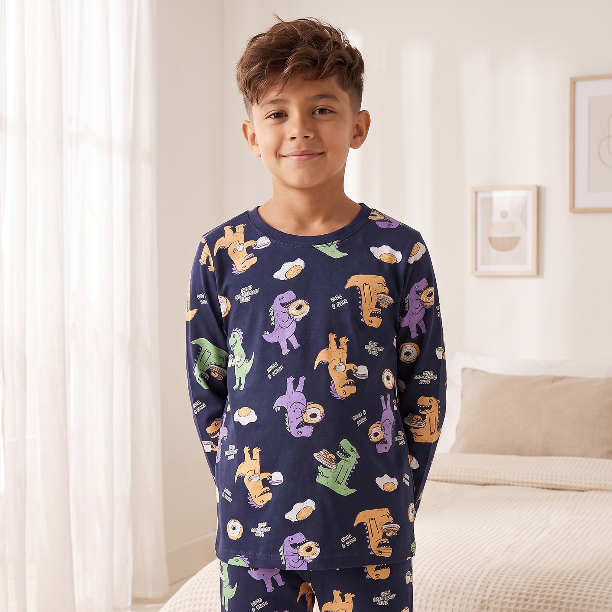 طقم بيجاما قطن بياقة ضيقة وأكمام طويلة وطبعات من جونيورز-boys-clothing-nightwear-image-2