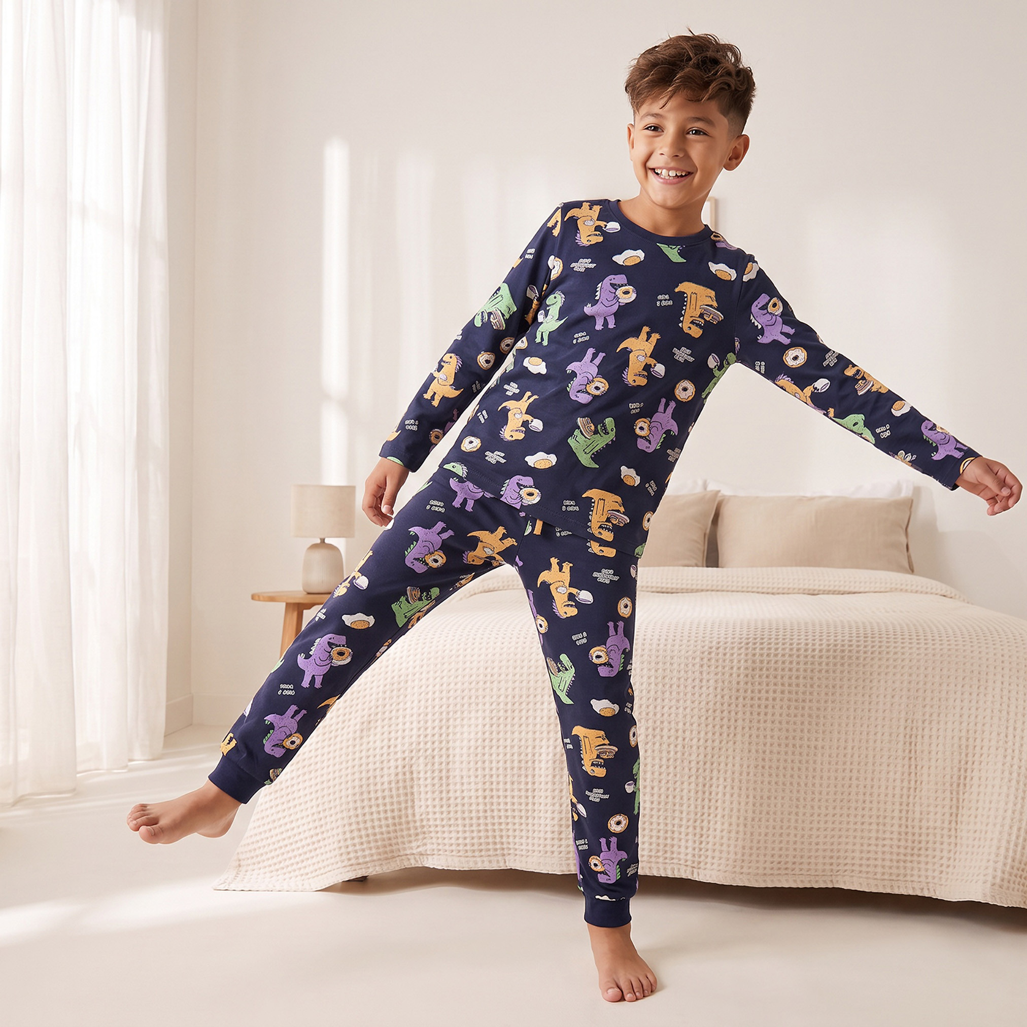 طقم بيجاما قطن بياقة ضيقة وأكمام طويلة وطبعات من جونيورز-boys-clothing-nightwear-image-7