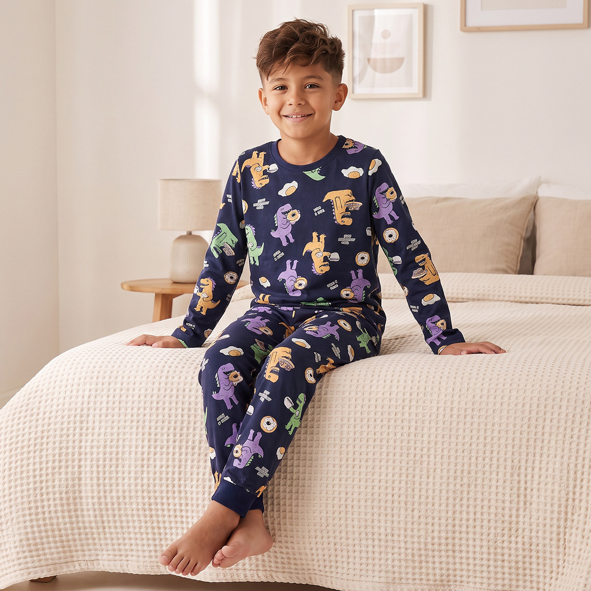 طقم بيجاما قطن بياقة ضيقة وأكمام طويلة وطبعات من جونيورز-boys-clothing-nightwear-image-8