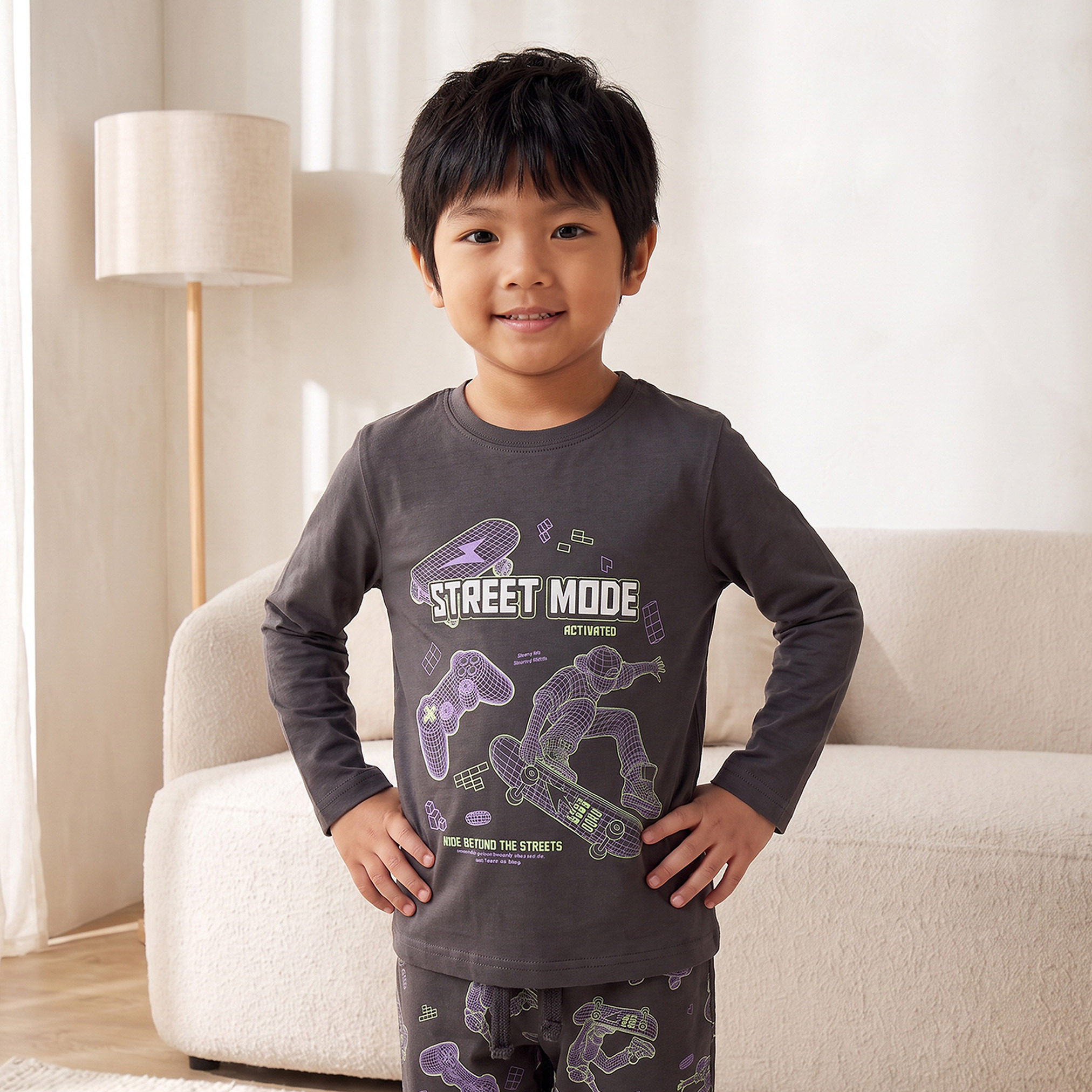 طقم بيجاما قطن بياقة ضيقة وأكمام طويلة وطبعات من جونيورز-boys-clothing-nightwear-image-2